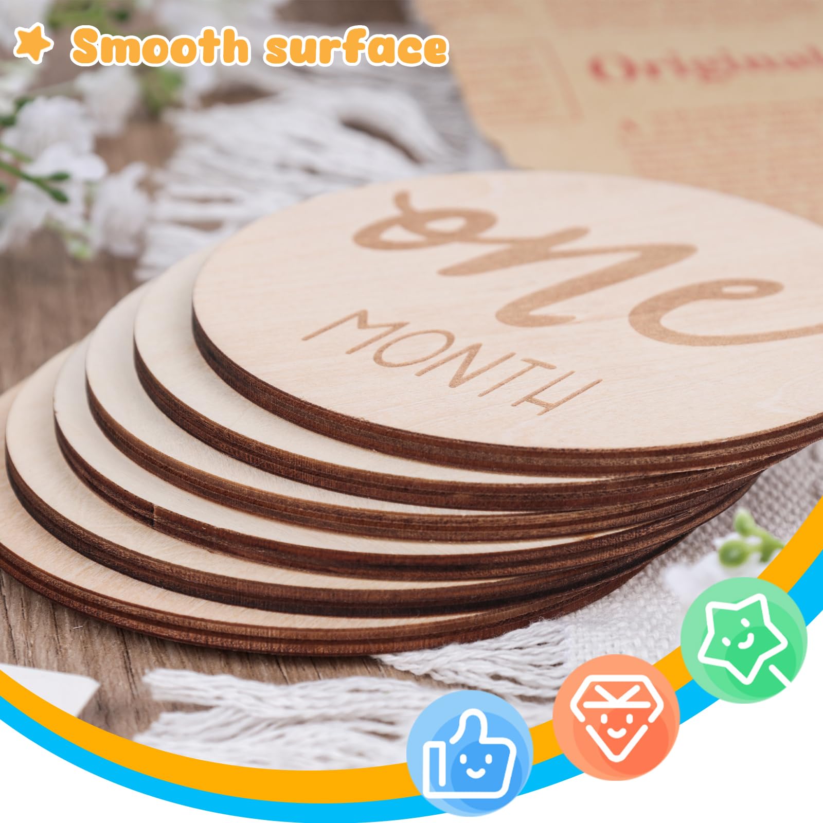 Amor Present 6Pcs Monthly Milestone Marker Discs, Wooden Baby Monthly Cards Double Sided Photo Props For Boys Girls Gifts
