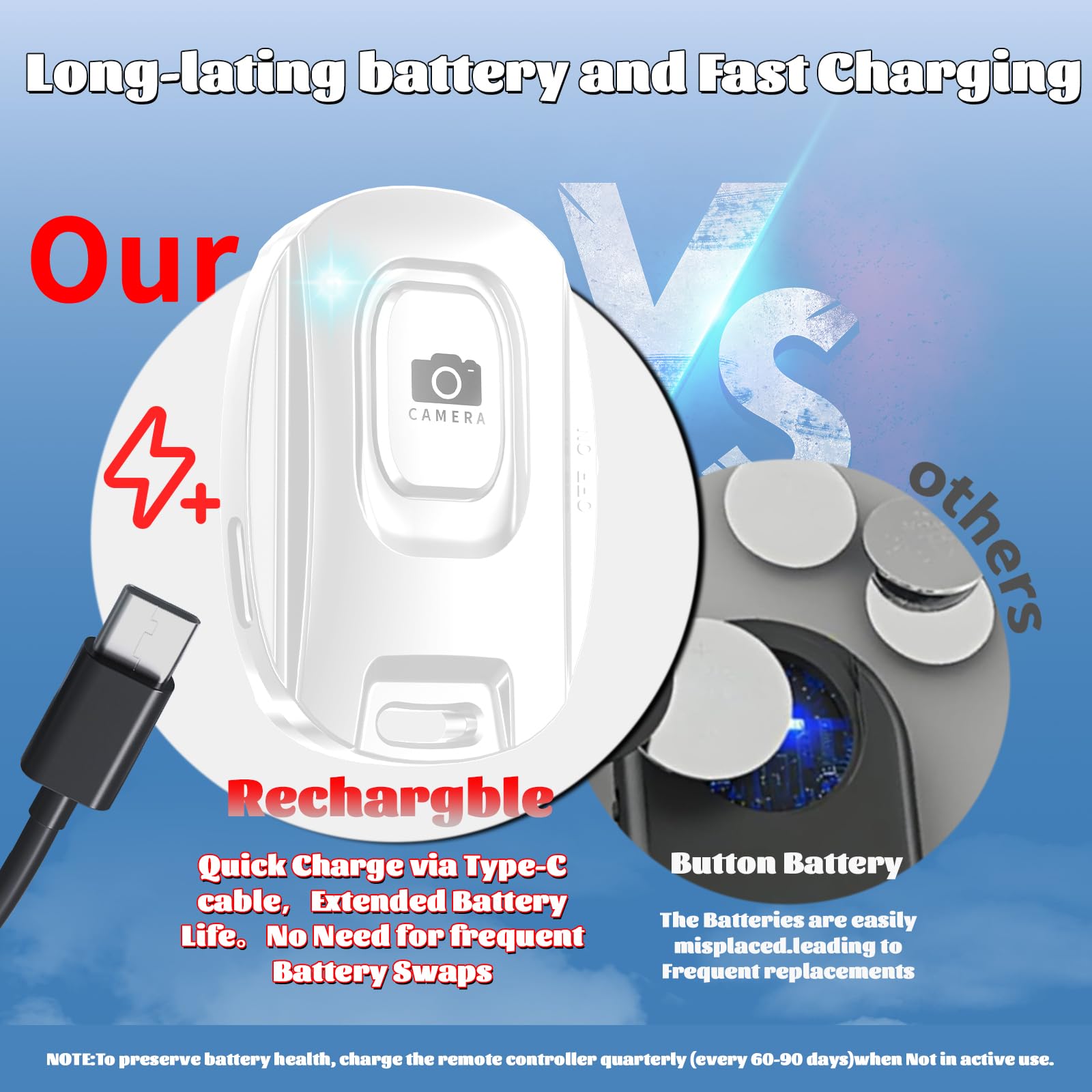 Mairan Rechargeable Wireless Camera Remote Shutter For Iphone And Android Smartphones, Bluetooth Phone Remote Control,Selfie But