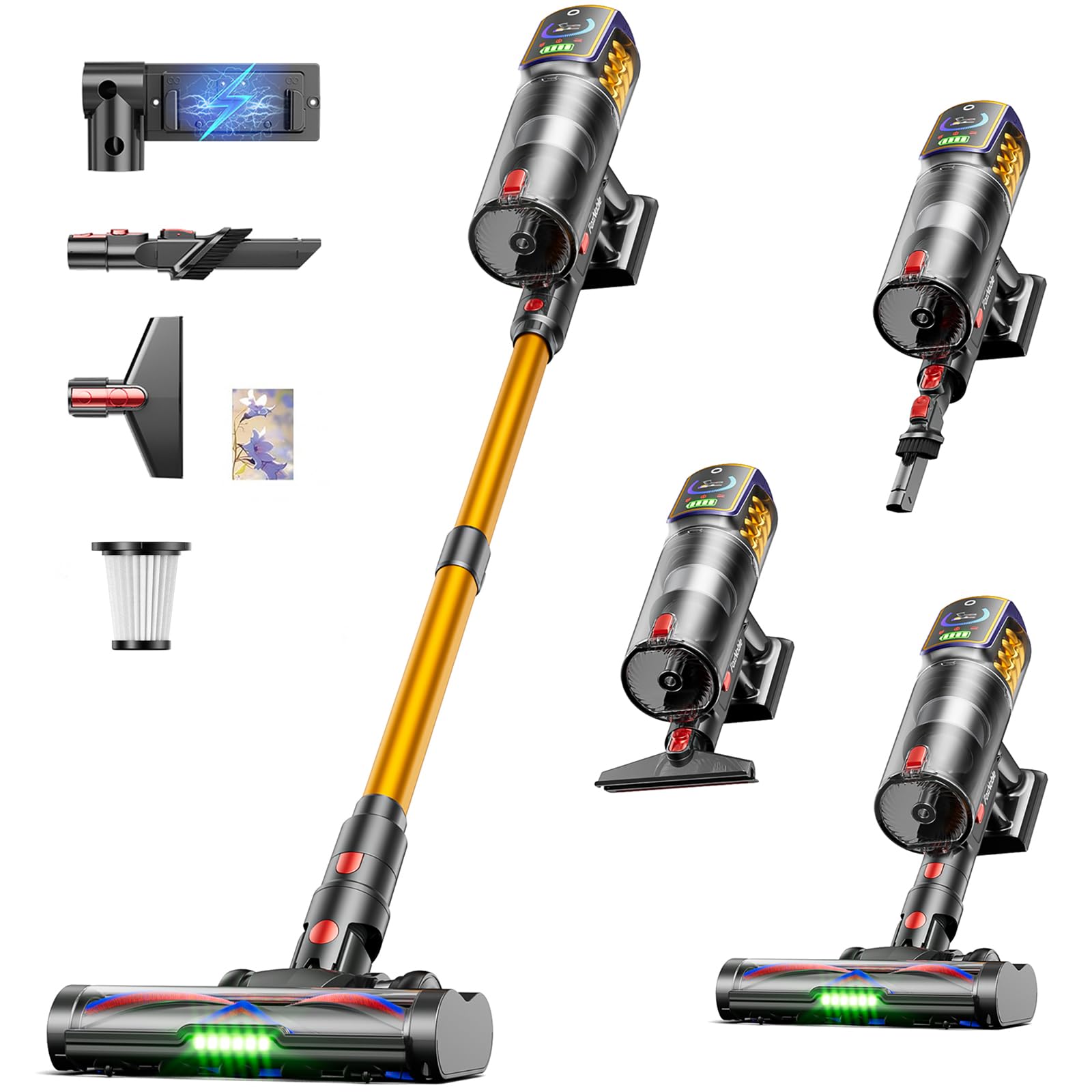 Cordless Vacuum Cleaner,50KPa 600W 65Mins Vacuum Cleaners for Home,Stick Vacuum with LED Display &Anti-tangle Brush and Self-Sta