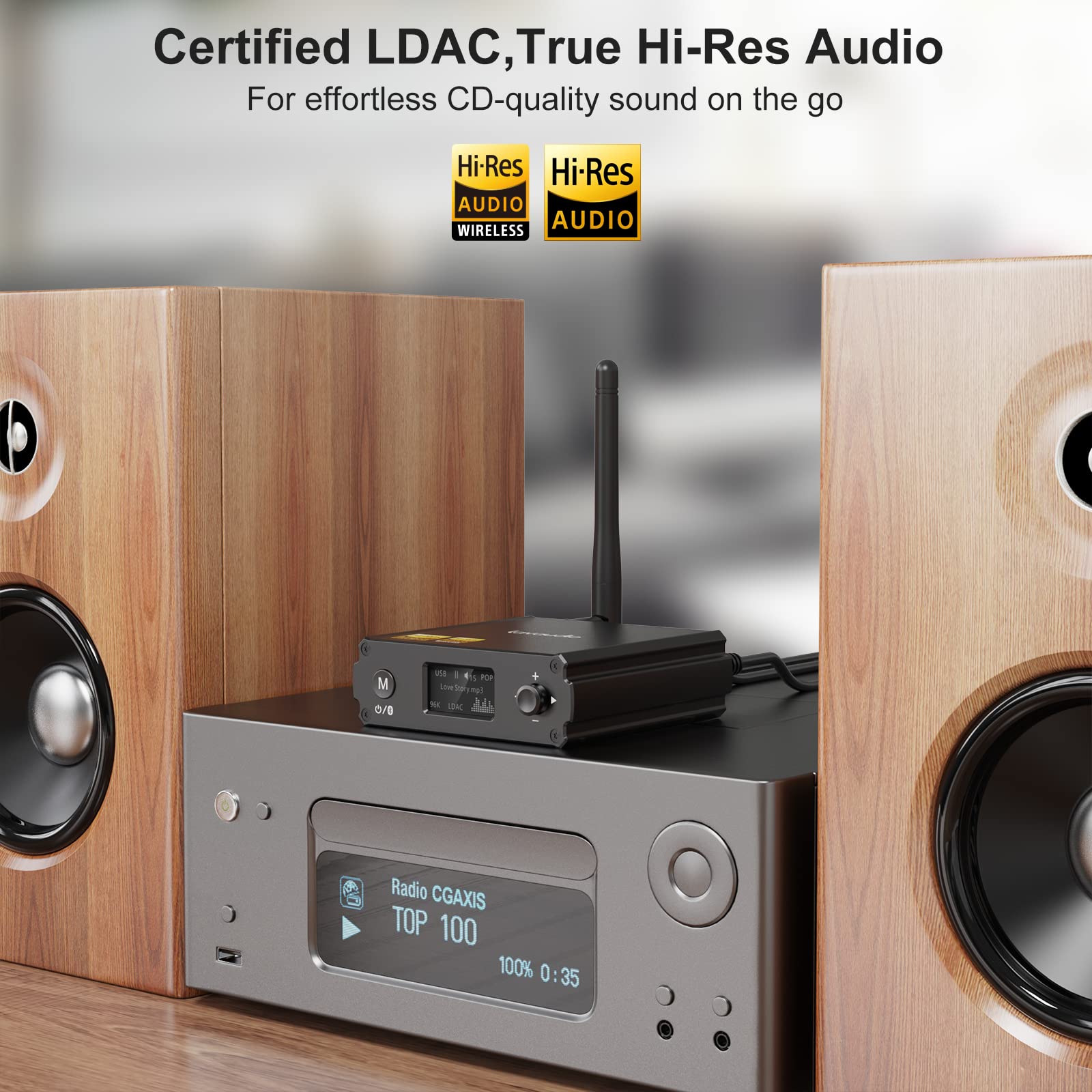 1Mii Bluetooth Adapter For Stereo Receiver W/Ldac, Bluetooth 5.1 Hi Res Audio Receiver For Speakers W/Audiophile Dac/Aptx Hd/Low