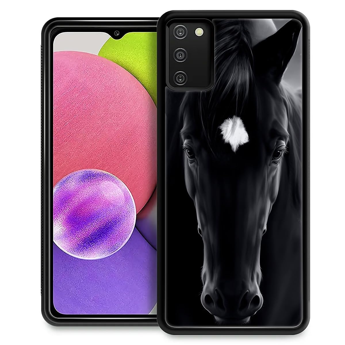 Fkbrcl4U For Samsung Galaxy A03S Case, Cool Black Horse Face Pattern Graphic Design Girl Boy Soft Silicone Hard Acrylic Shock Pr