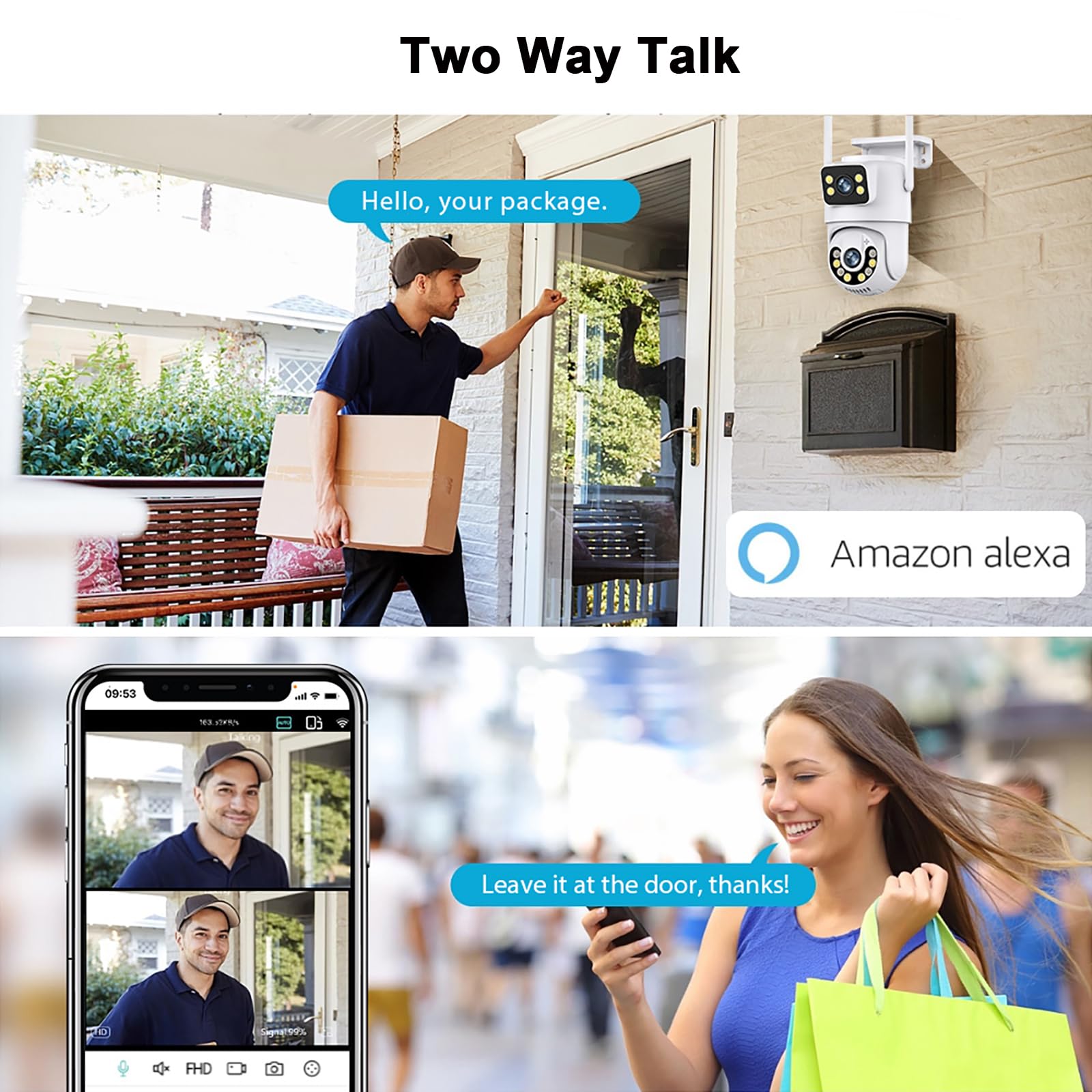 1080P Ptz Outdoor Security Camera, Dual Lens Linkage Wireless Wifi Cameras For Home Security, 360 View Auto Tracking Surveillanc