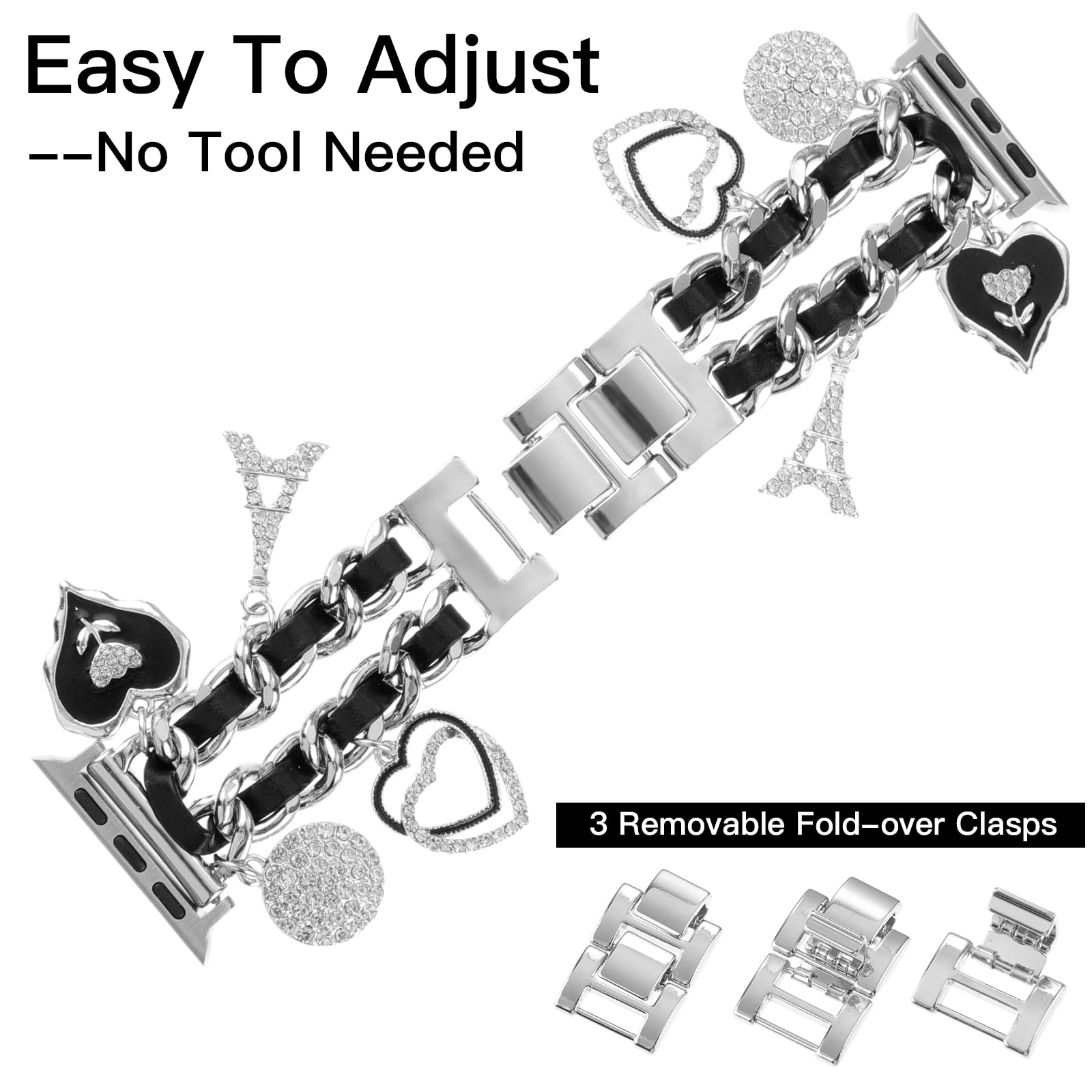 Realsign Stylish Metal Wristband Compatible With Apple Watch Band 42 44 45 46 49Mm,Cuban Chain Bracelet With Cute Sparkly Diamon