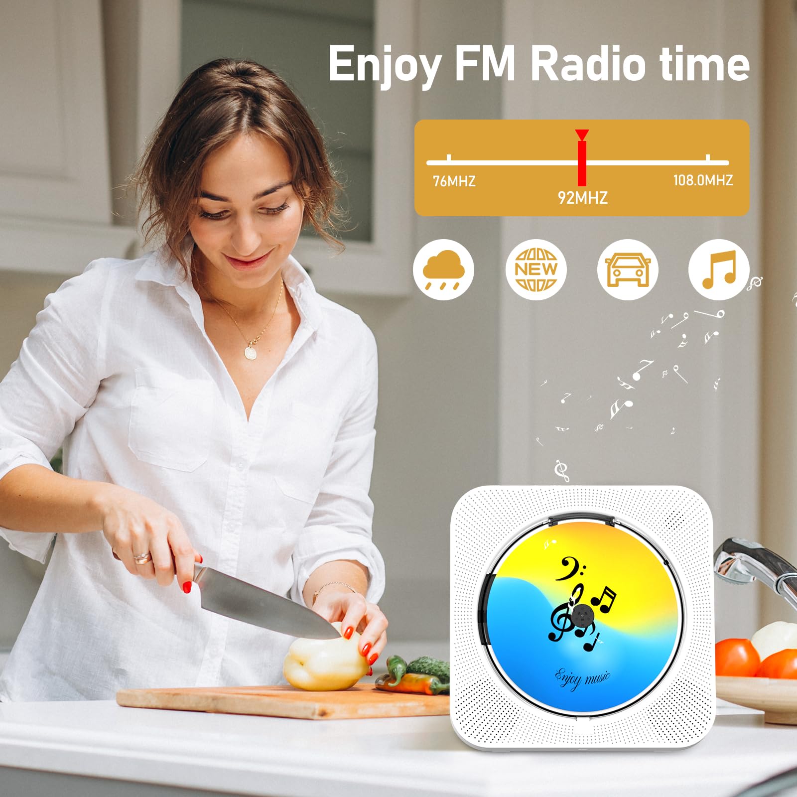 Cd Player Portable With Bluetooth 5.1 Transmitter And Reciever Desktop Cd Player With Hifi Sound Speakers,Remote Control,Dust Co