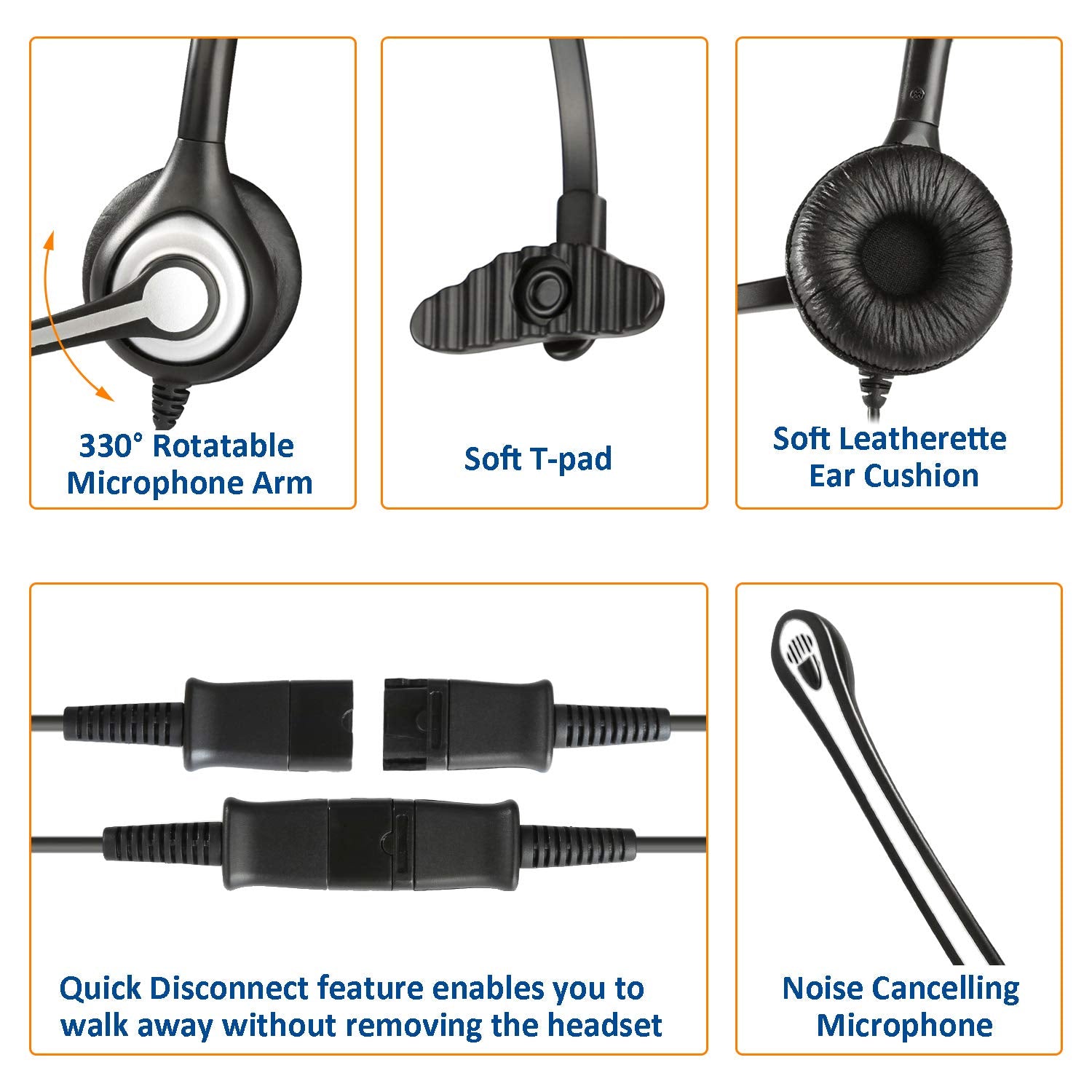 Wantek 2.5Mm Telephone Headset Monaural With Noise Canceling Mic+Quick Disconnect Compatible With Cisco Linksys Spa Polycom Gran