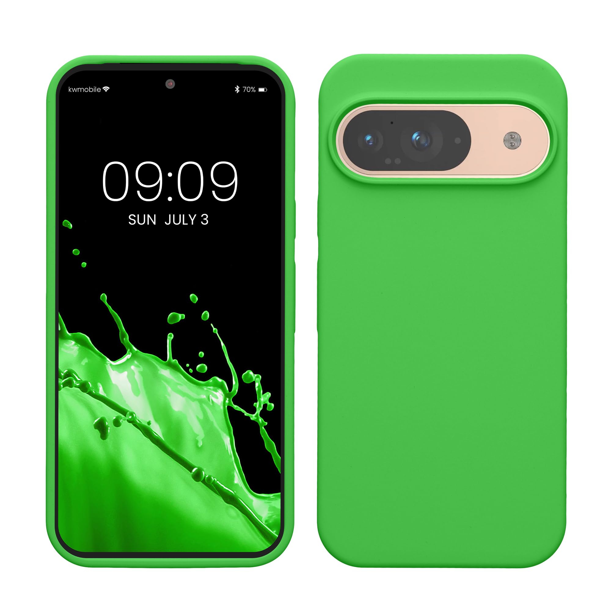 kwmobile Case Compatible with Google Pixel 9 / Pixel 9 Pro Case - TPU Silicone Phone Cover with Soft Finish - Lime Green