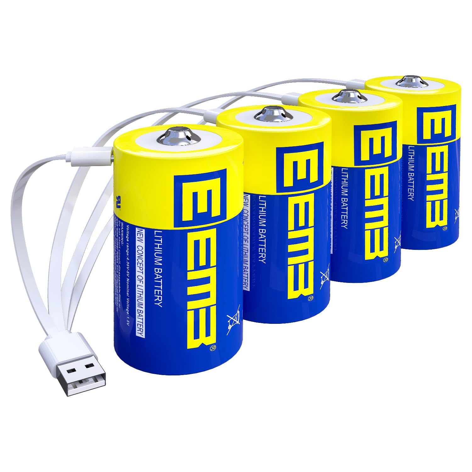 EEMB 4-Pack 1.5V Rechargeable D Batteries with USB-C Charging Cable | Long-Lasting Lithium D Cell Batteries for Flashlights, Toy