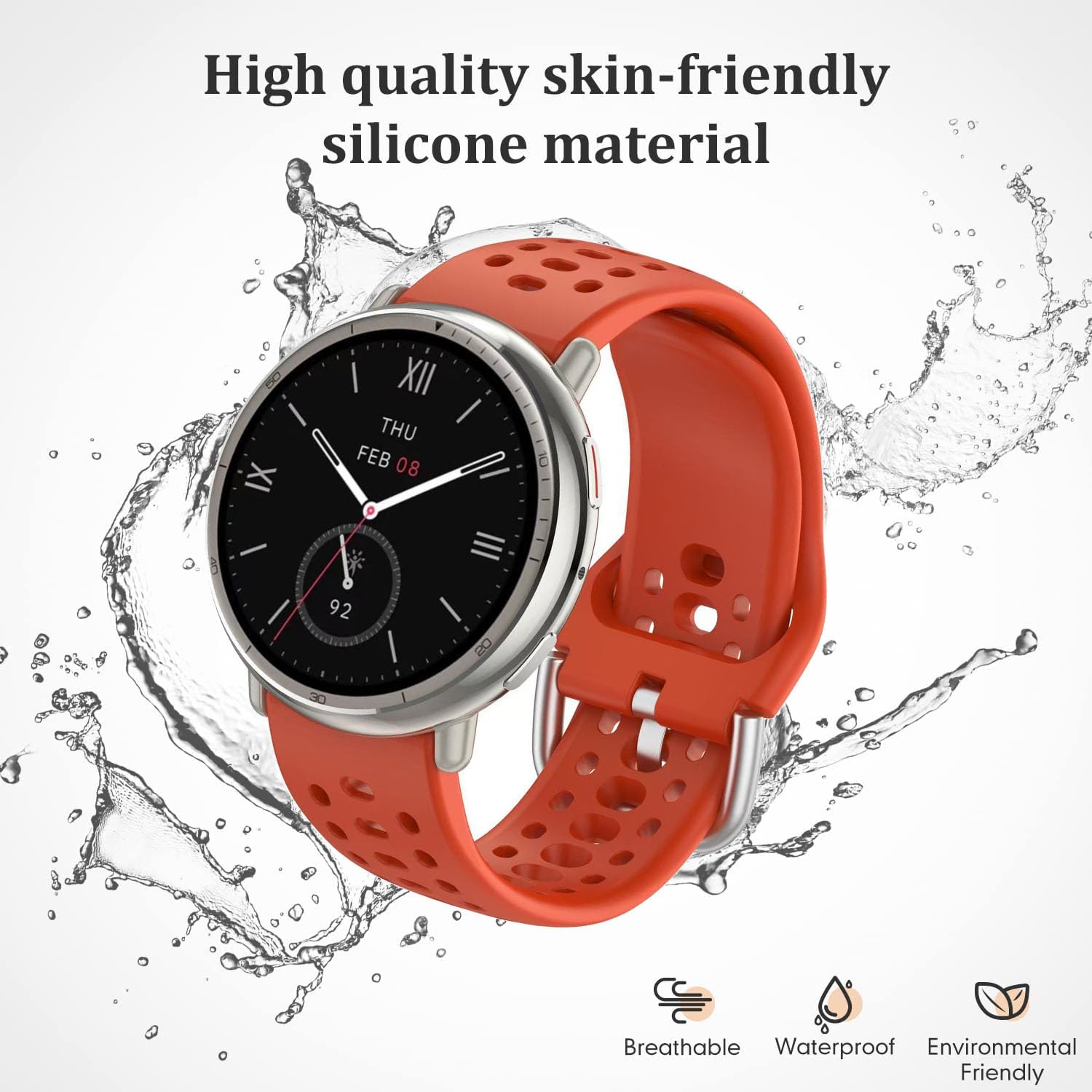 Zocovin Silicone Watch Bands For Amazfit Active 2 /Active, Soft Sport Breathable Replacement Wristband Strap For Amazfit Gts 4/4