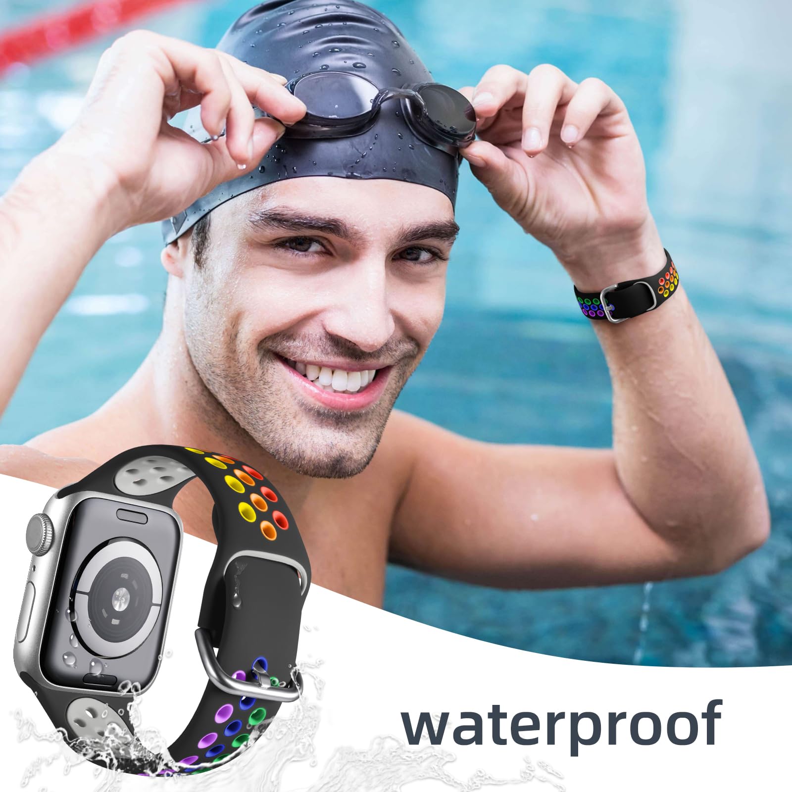 Sport Band Compatible With Apple Watch 38Mm 40Mm 41Mm 42Mm 44Mm 45Mm 46Mm 49Mm For Women Men, Breathable Soft Silicone Replaceme