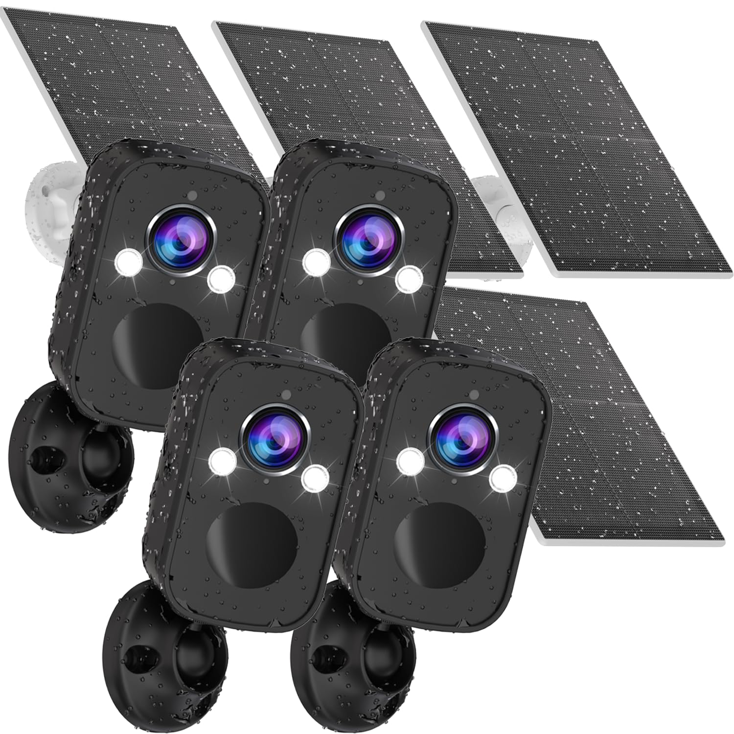Rraycom 4Pack Security Cameras Wireless Outdoor, 5Mp Battery Powered Indoor Security Camera With Solar Panel, 130� Fov, Full Color Night Vision, Spotlight Siren Alarm, 2 Way Audio, Cloud/Sd, W/Alexa