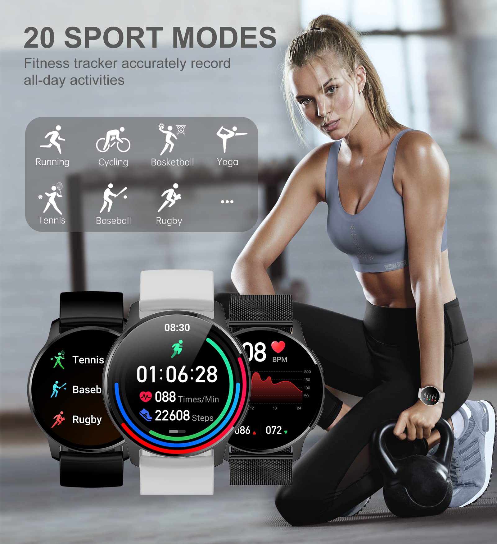 Smart Watch For Women Men, Bluetooth Call Fitness Tracker For Android And Ios Phones Waterproof Smartwatch With 1.32'' Hd Full T