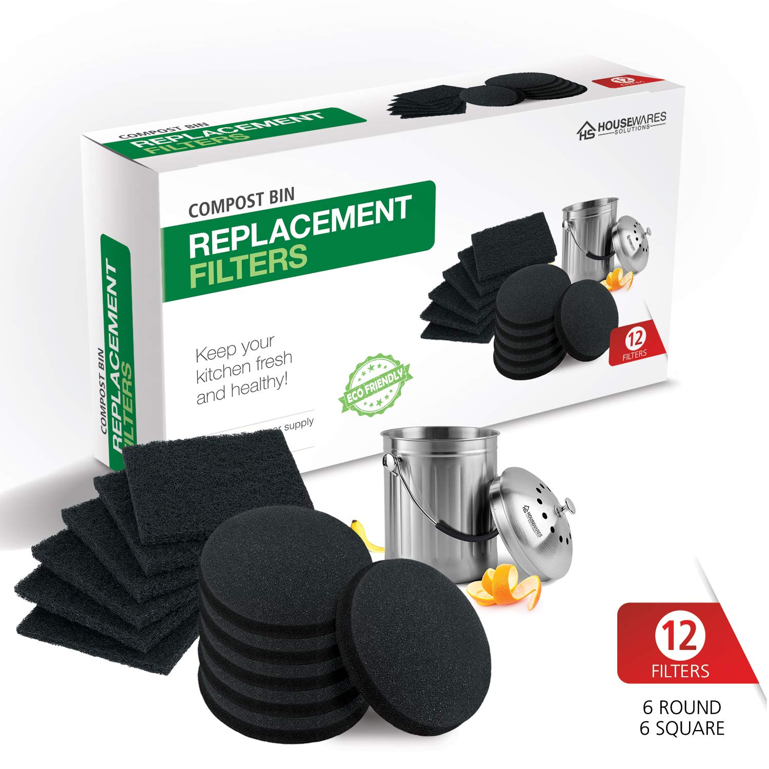 12 Pieces Activated Charcoal Carbon Filters Compost Bin Replacement Filters   6 Round, 6 Square Extra Thick Indoor Kitchen Count