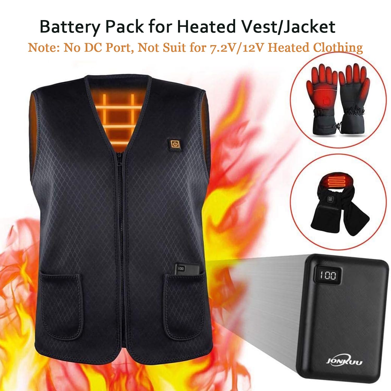 Jonkuu Small Portable Phone Charger 10000Mah Quick Charge 5V/2.4 A Heated Vest/Jacket Battery Packs Dual Usb Lcd Display Power B