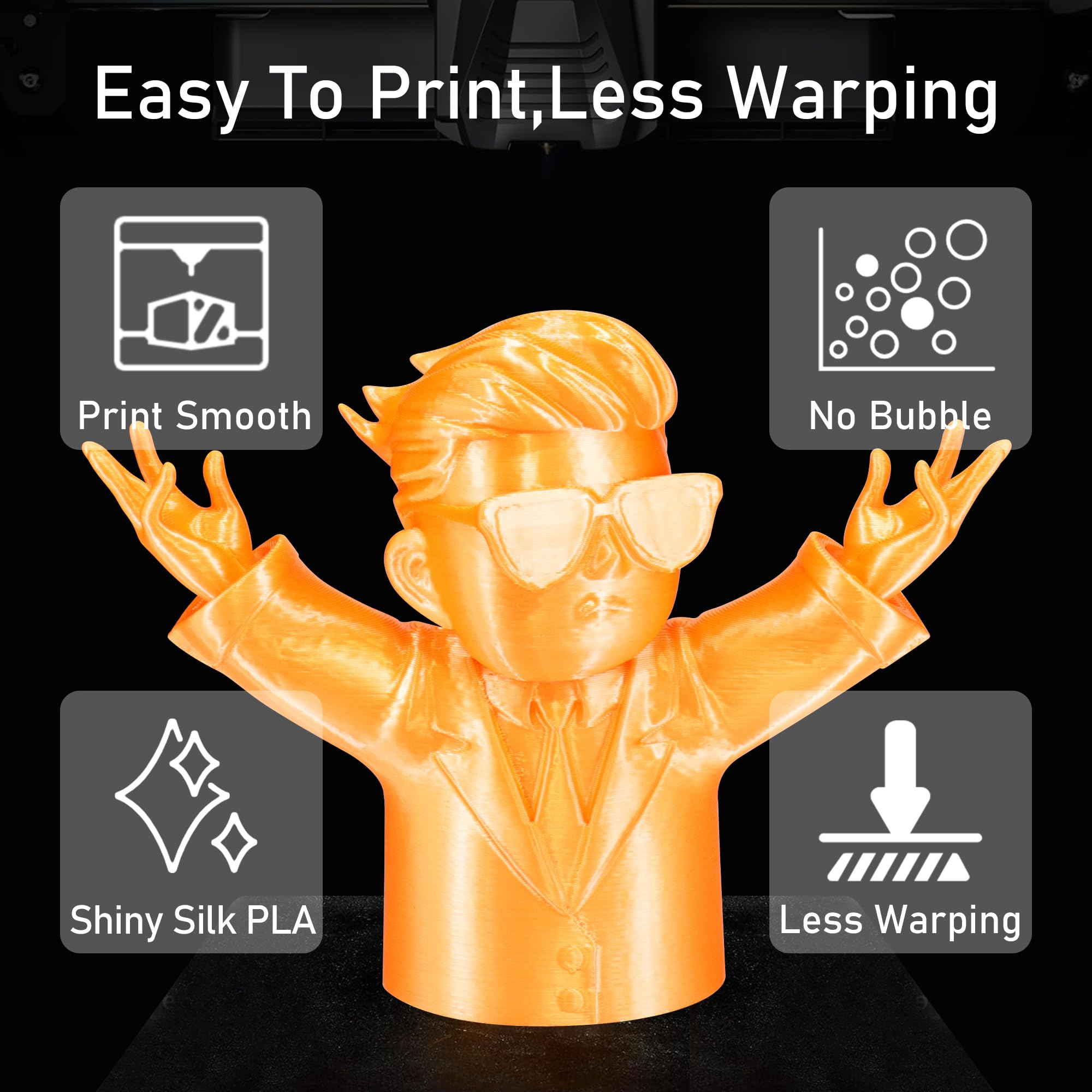 Do3D Silk Orange Pla Satin Shiny 3D Printer Filament, 1.75Mm Diameter 1Kg Spool 2.2Lbs For Fdm 3D Printers