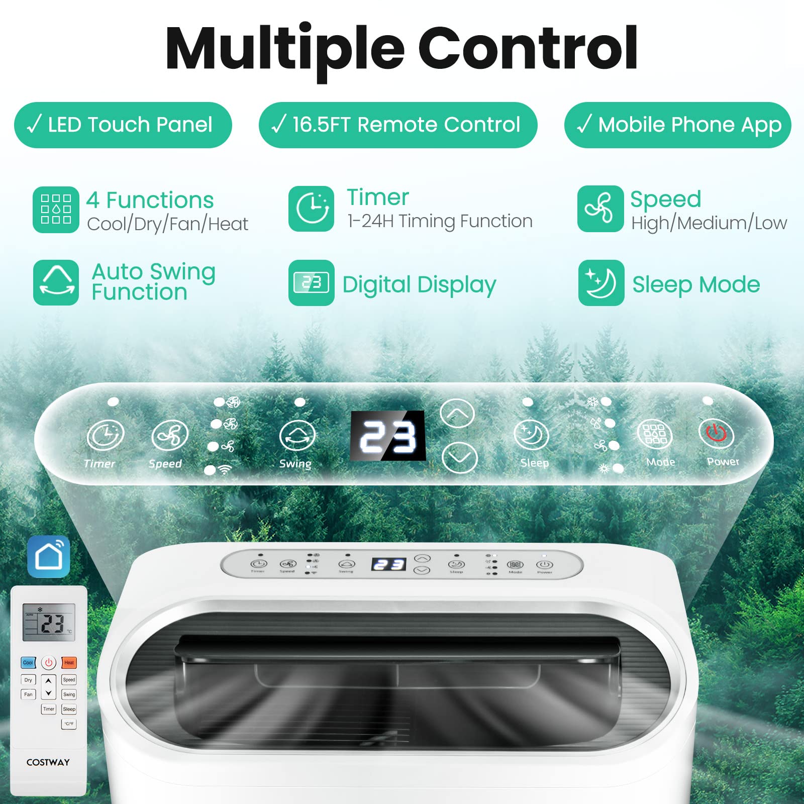 Costway Portable Air Conditioners, 12000 Btu 4 In 1 Ac Unit With Cool, Fan, Heat & Dehumidifier, Alexa Voice Enabled Air Cooler