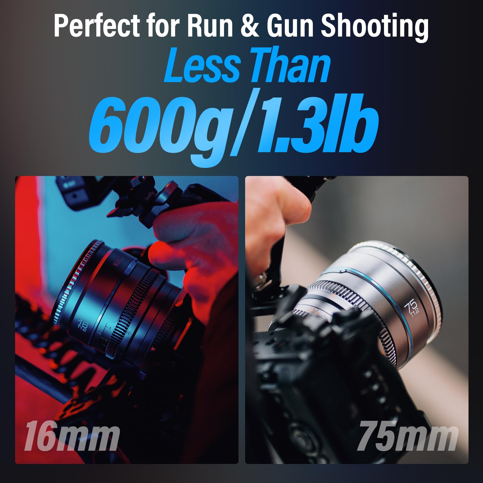 Sirui Night Walker T1.2 S35 Cine Lens Set, 16Mm, 75Mm, Large Aperture Manual Focus Lens (Ms 2Seg, E Mount, Metal Grey)