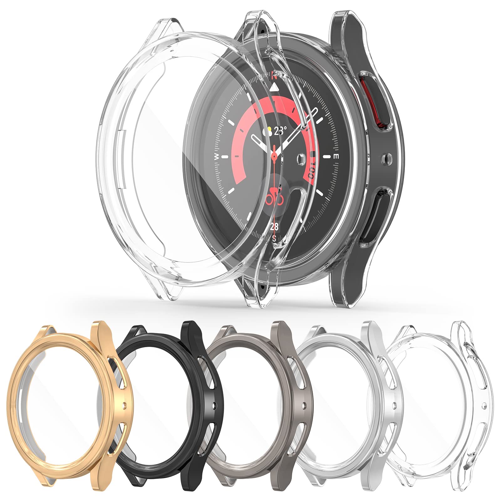 [5Pack] Richone Compatible With Galaxy Watch 5 Pro 45Mm Screen Protector Case, With Hd Screen Film, Full Protection Cover Soft T