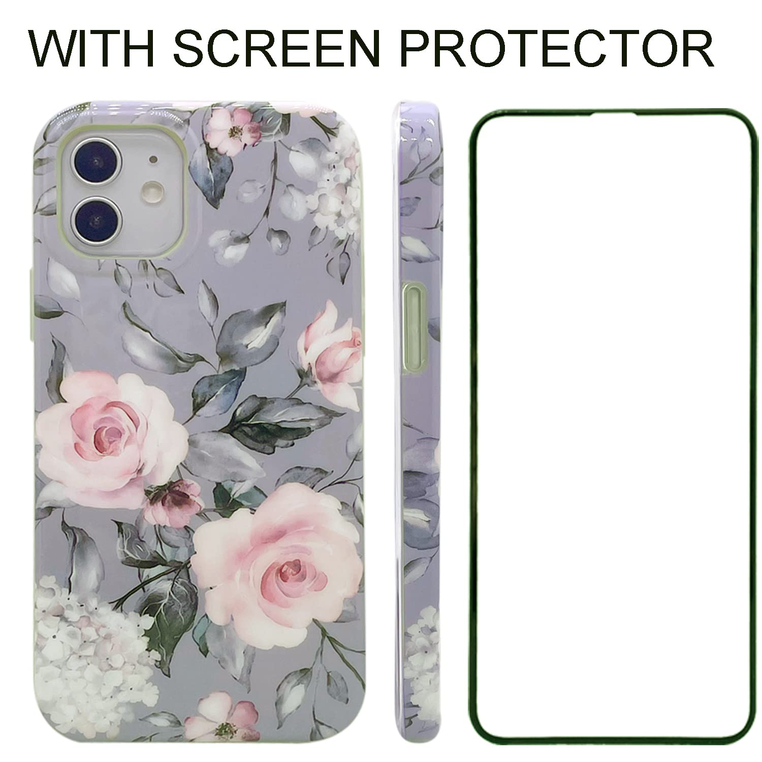 Magnetic Case For Iphone 12/12 Pro 6.1'' Compatible With Magsafe   Soft Tpu, Slim, Shockproof, Protective, Cute Gray Pink Floral