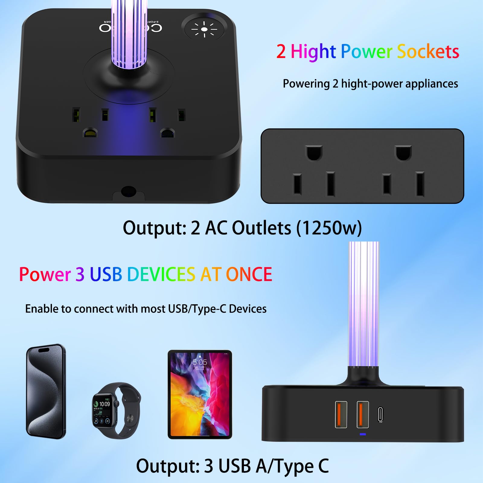 Rgb Headphone Stand With Usb Charger Cozoo Desktop Gaming Headset Holder Hanger With 3 Usb Charger And 2 Outlets   Suitable For