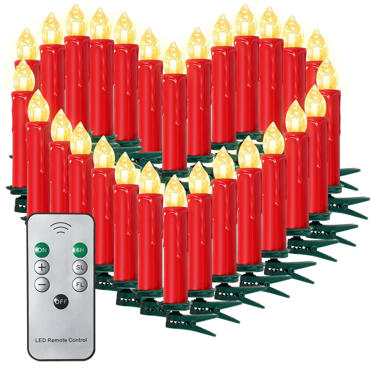 Sunjas 30Pc Led Flameless Taper Battery-Operated Christmas Tree Candles With Remote, Timer, Dimmer, Warm White Light, Window Lig