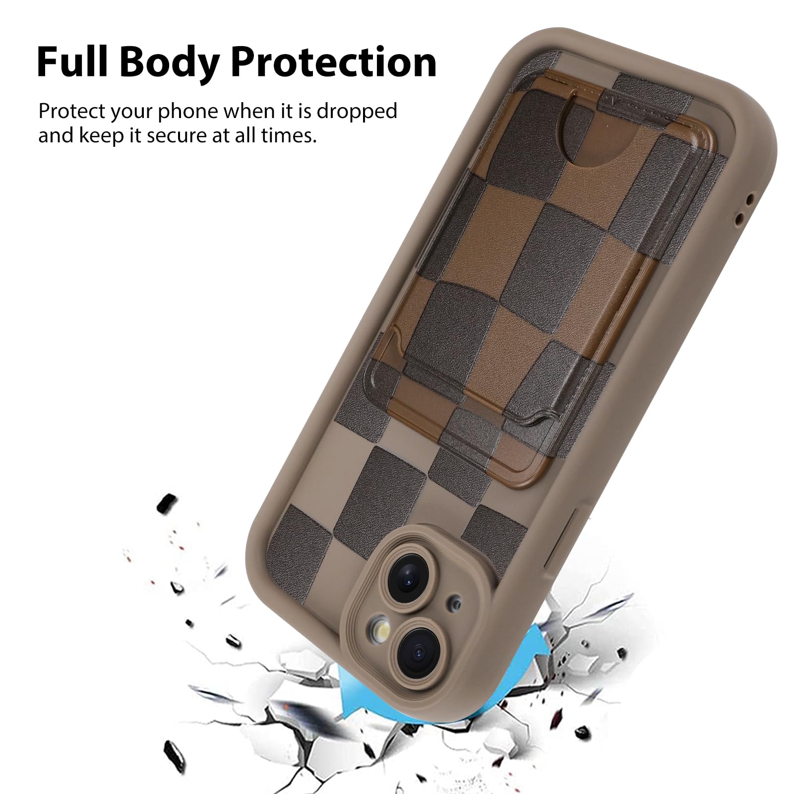 Kanghar Compatible With Iphone 13 Case, Wallet Silicone Checkered Cute Pattern, Card Holder Camera Protection Soft Slim Shockpro