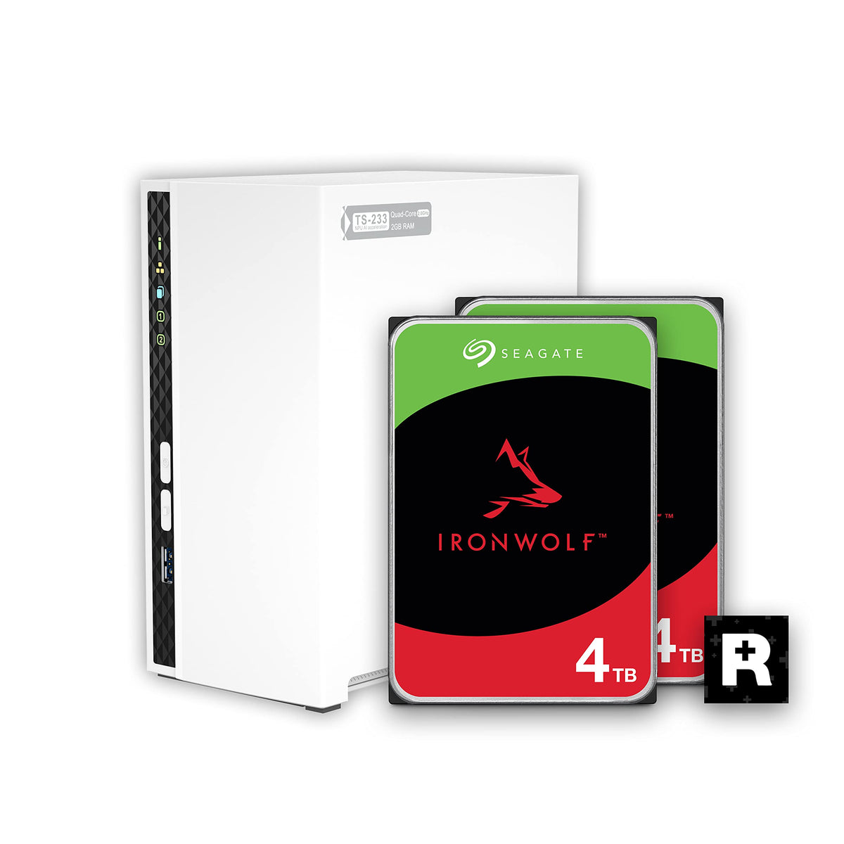 Qnap 2 Bay Home Nas With 4Tb Storage Capacity, Preconfigured Raid 1 Seagate Ironwolf Drives Bundle, With 1Gbe Ports (Ts-233-24St
