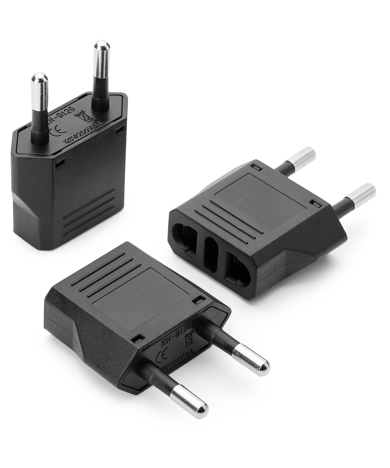 Bates  European Plug Adapter, 3 Pcs, Black, Travel Adapter, Us To Europe Plug Adapter, Eu Adapter, Electrical Adapters, Converte