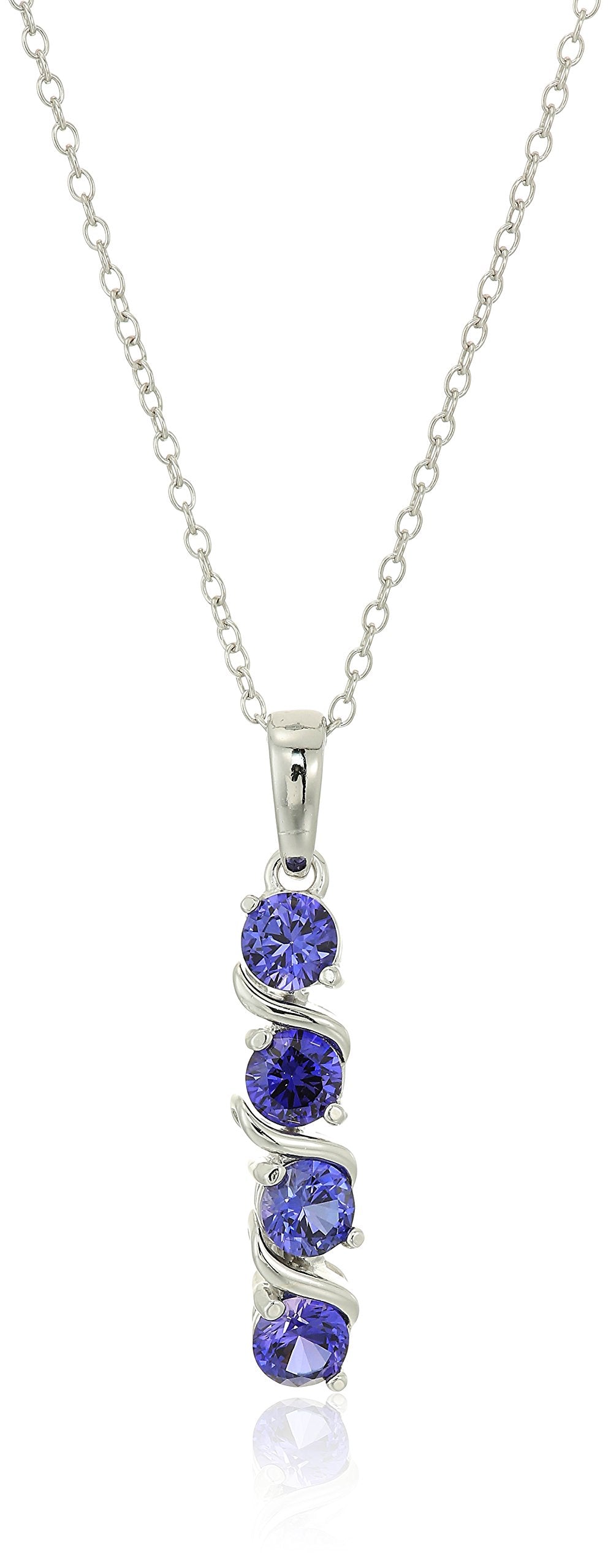 Womens Sterling Silver Created Alexandrite Sapphire Four Stone Pendant Necklace, 18