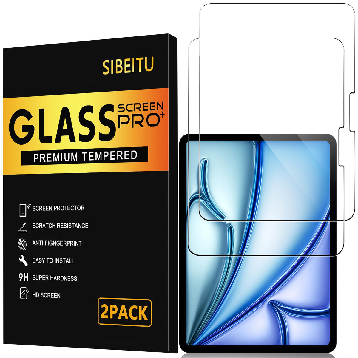Sibeitu Screen Protector For Ipad Air 11 Inch 2024 Model M2, 2 Pack Ipad Air 6Th Generation Tempered Glass Film, 9H Hardness Hd 