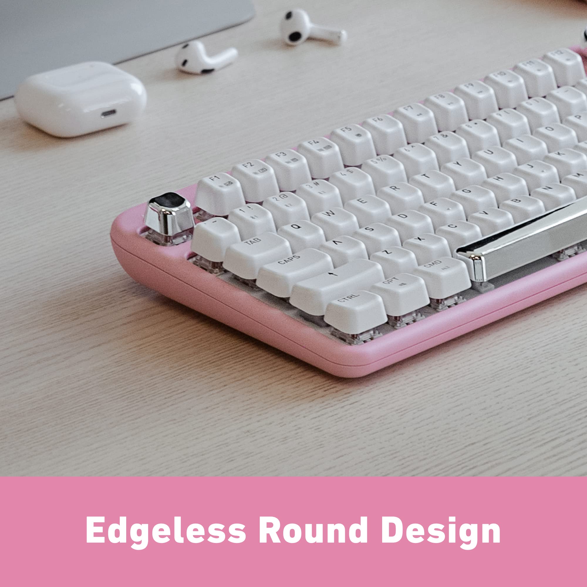 Azio Izo Wireless Bt5/Usb Pc & Mac Mechanical Keyboard, Pre Lubed Red Switches, Pink Blossom (Ik408)