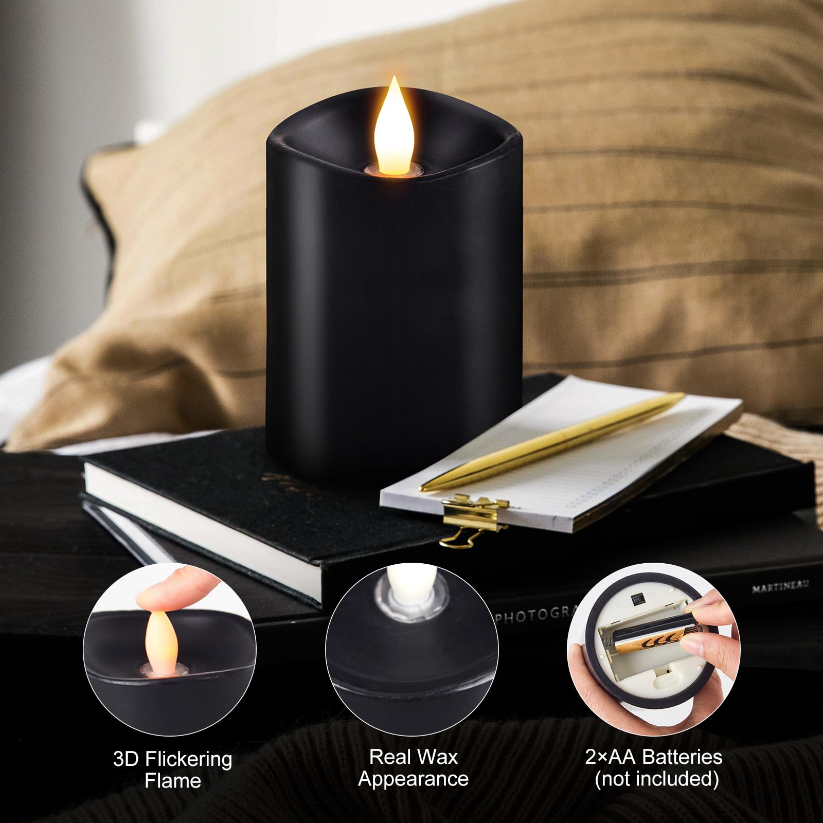 Milysoek 3X4 Flickering Flameless Candles Set Of 1,Real Wax Pillar Led Candles Flickering,With Timer,4 Inch Flameless Candles Wi