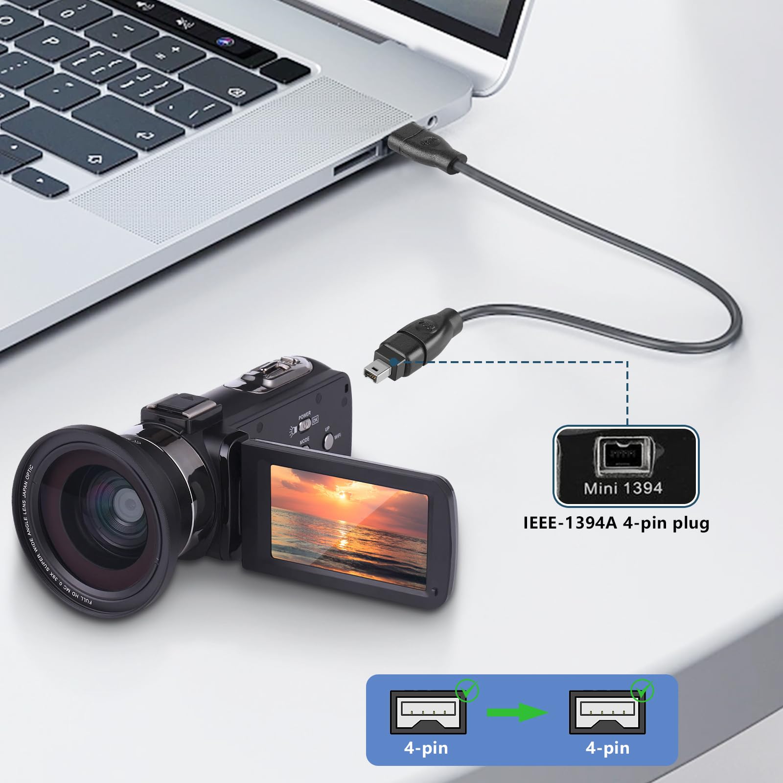 Pasow Firewire Cable 4 Pin To 4 Pin Ilink Dv Cable Firewire 400 Ieee 1394 Cord For Laptop To Camcorder 6 Feet