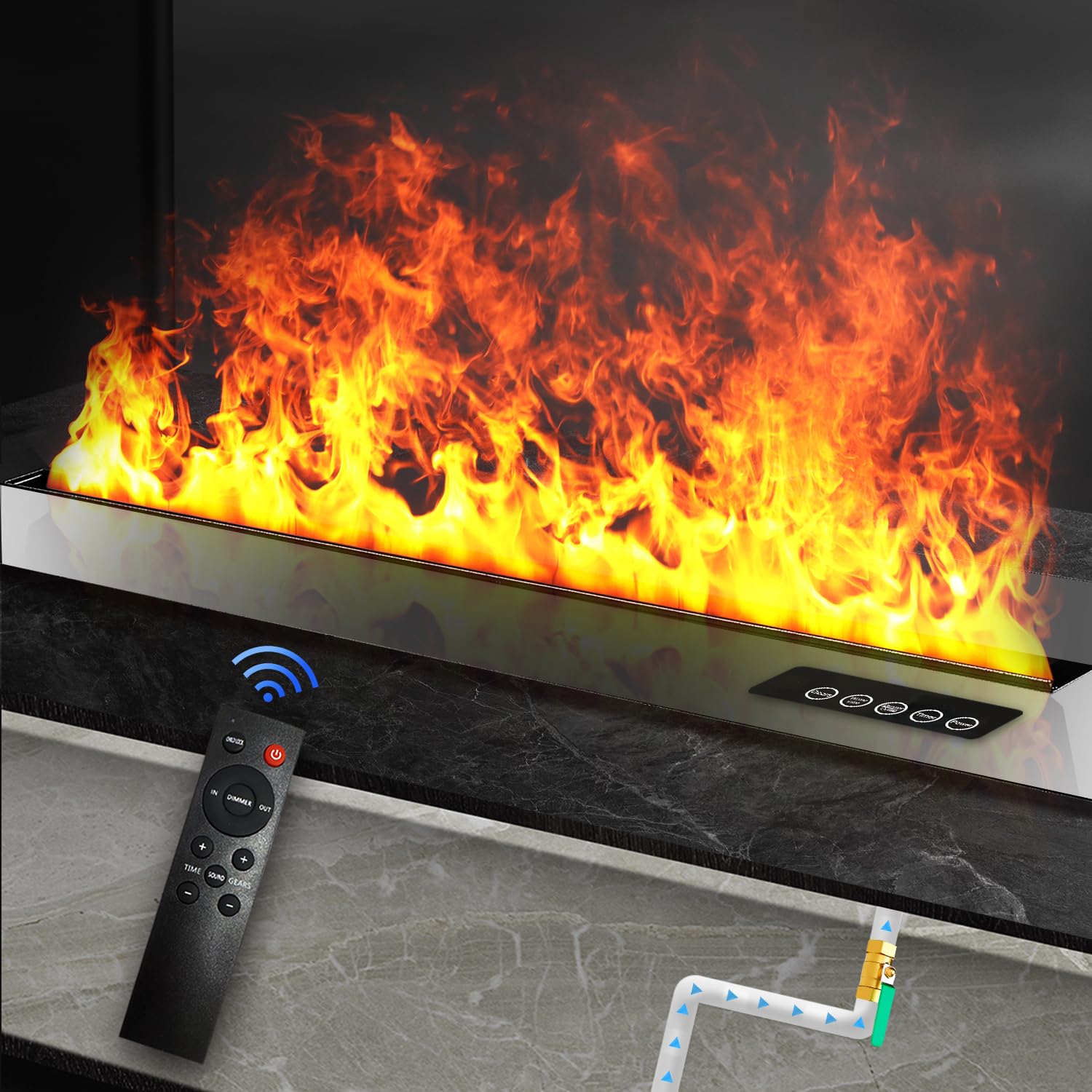 Electric Fireplace 59.1, Water Vapor Fireplace Remote & Panel Touch & Smart app, Steam Fireplace Realistic Flame, Fireplace Humi