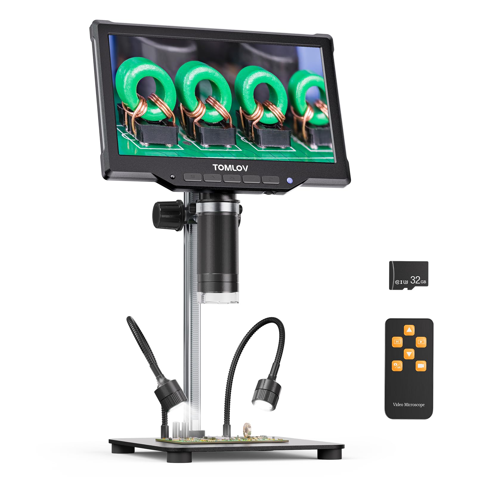 TOMLOV DM10 10.1 Digital Microscope: 1080P 1200X HD IPS Coin Microscope Magnifier for Error Coins with Light, 16MP LCD Soldering