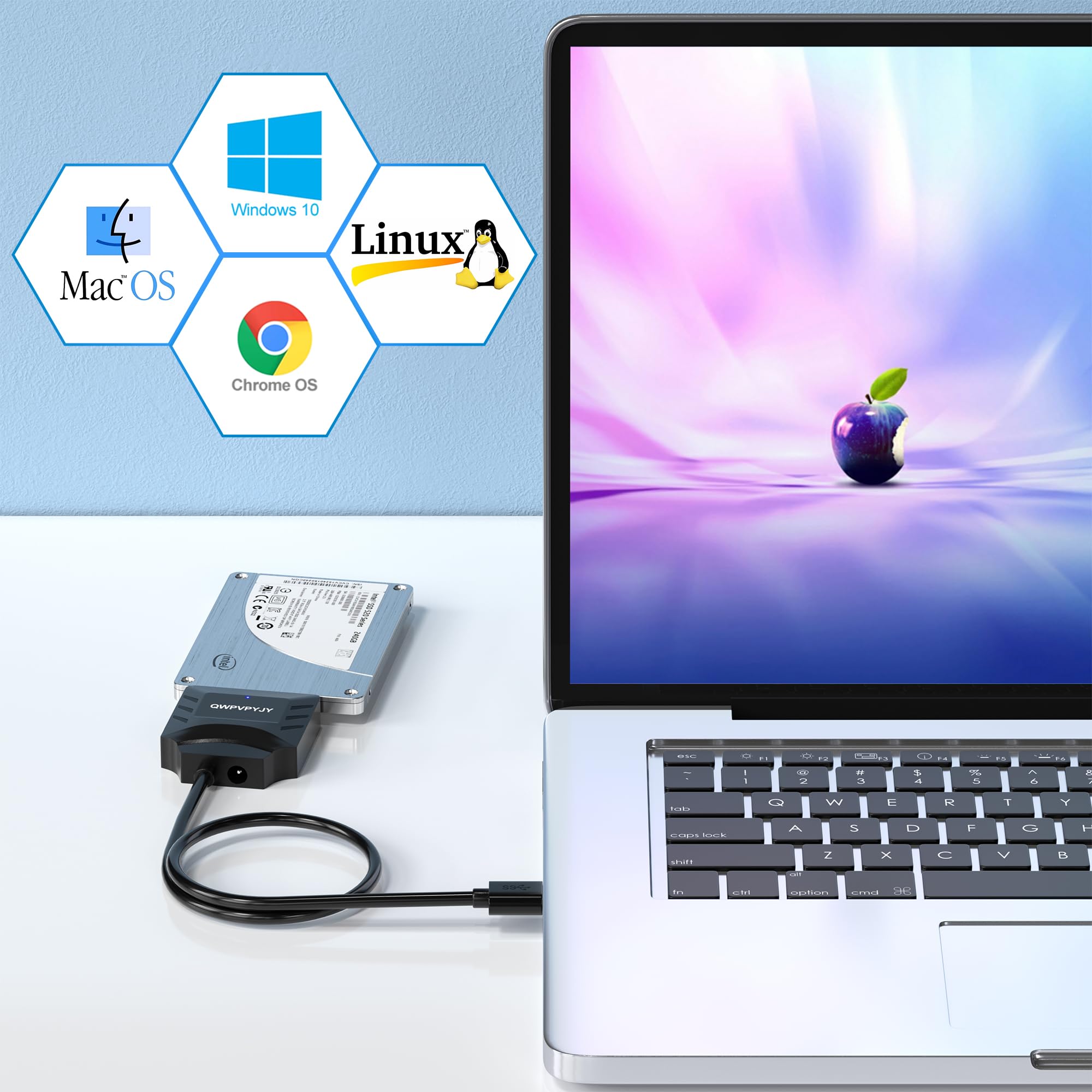 QWPVPYJY USB 3.0 SATA to USB Adapter for 2.5/3.5 inch HDD/SSD with 12V/2A Power Supply Black