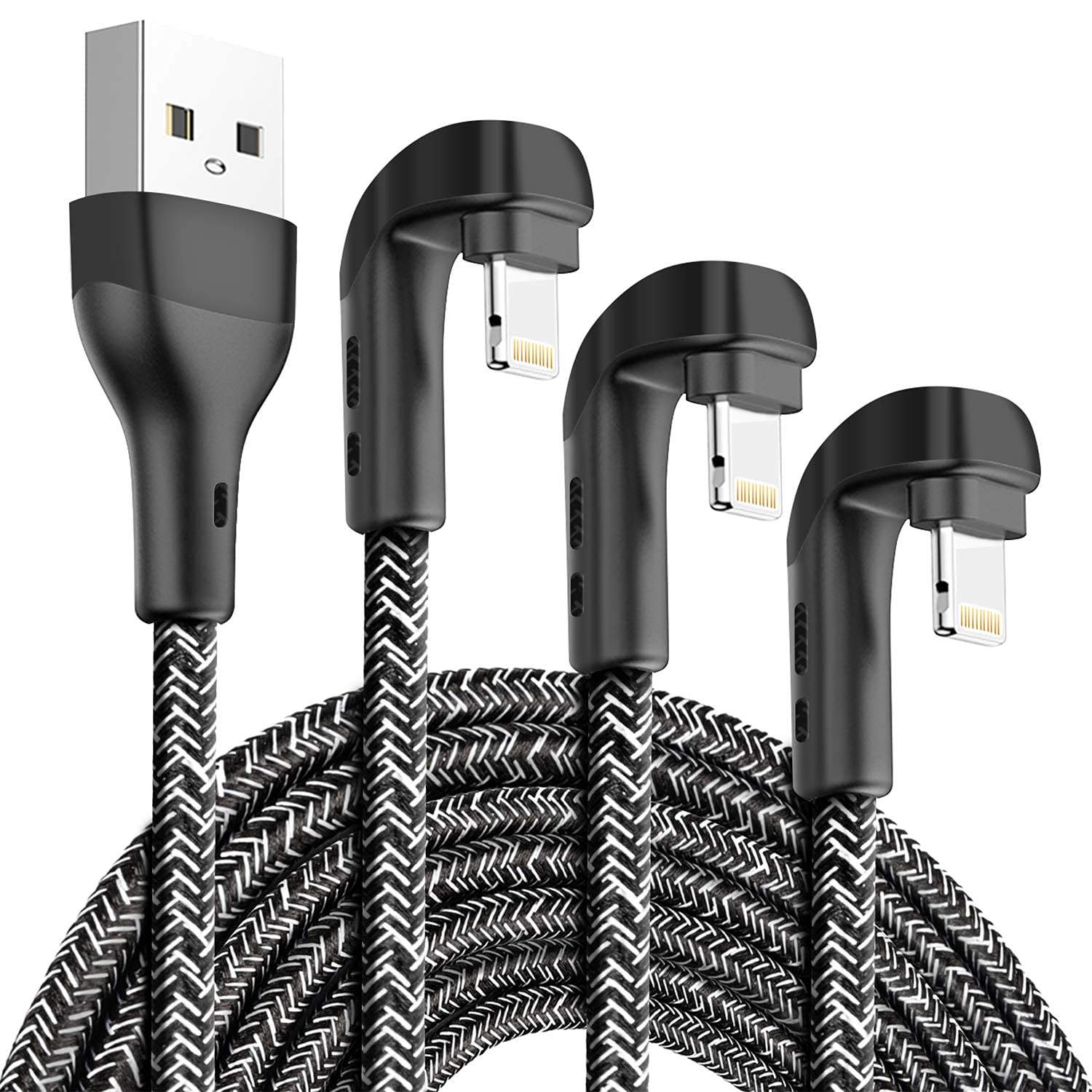 3Pack 90 Degree Iphone Charger 10Ft, Apple Mfi Certified 10 Feet Usb A To Lightning Cord Long, Nylon Right Angle 10 Foot Charging Cable For Apple Iphone 14 Pro Max/14Plus/13Pro/12 Mini/11/X/Xs/Xr/Ipad