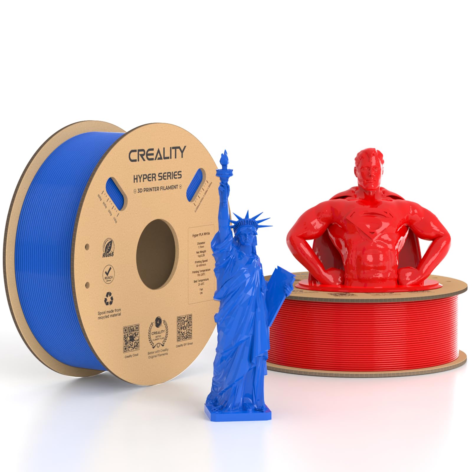 Official Creality Hyper PLA Filament 1.75mm Blue & Red 2KG, 30-600mm/s High Speed PLA Rapid 3D Printer Filament, 2 Pack 1kg Spoo