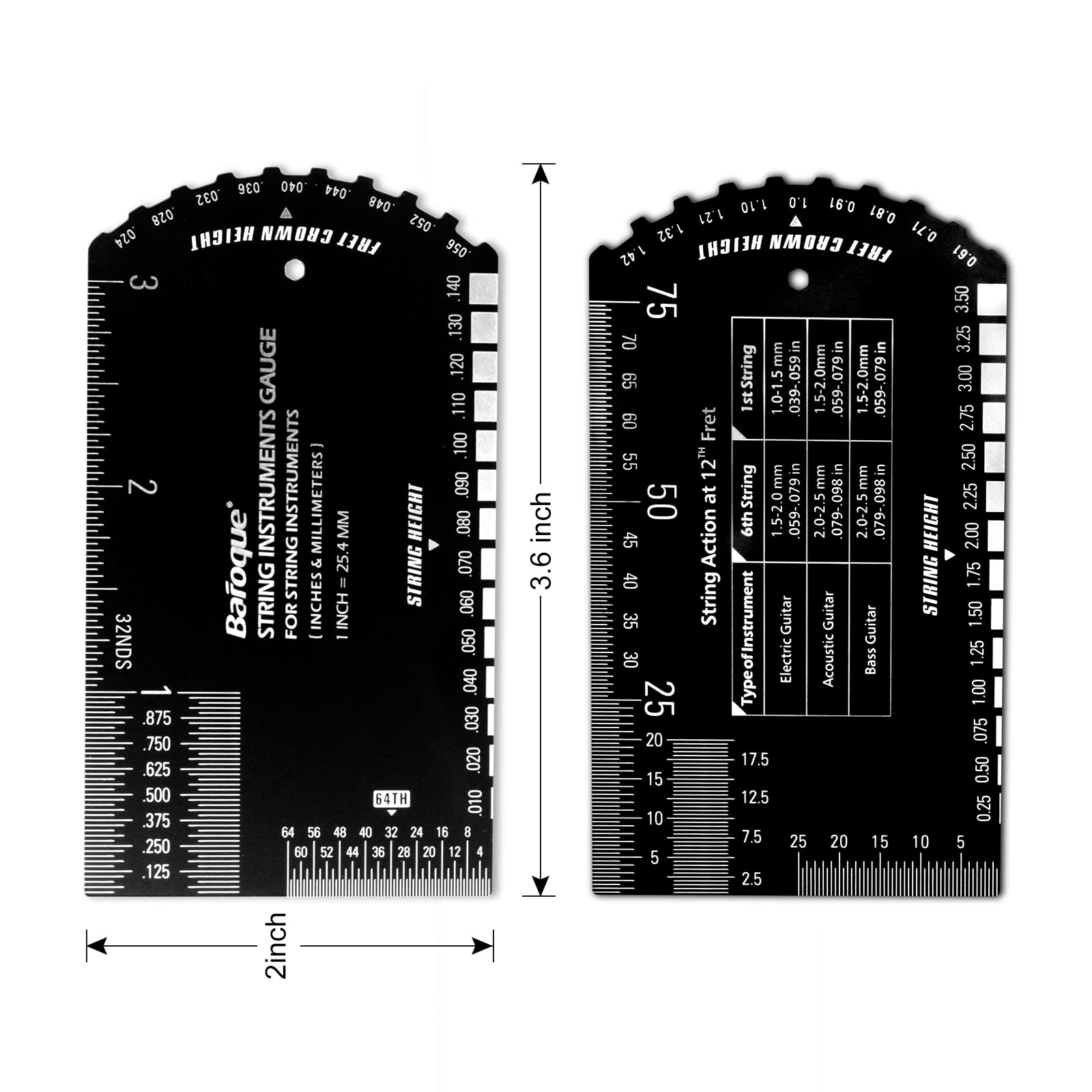 String Action Gauge Ruler, Guitar Set Up Gauge,Multifunctional Guitar Fret Rocker Luthier Tool With Thick Leather Case,Precise E