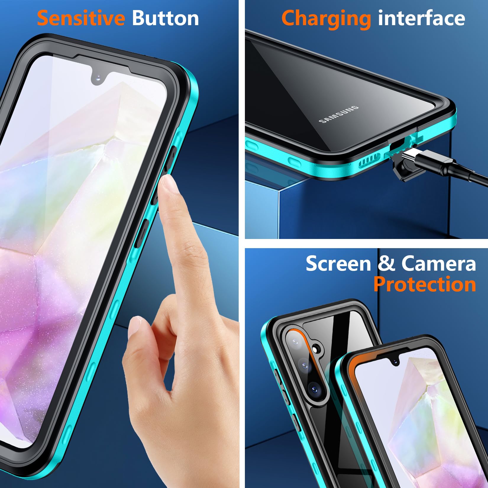 Spidercase For Samsung Galaxy A35 5G Case Waterproof,Full Heavy Duty Protection,Built In Screen & Camera Protector,Military Shoc