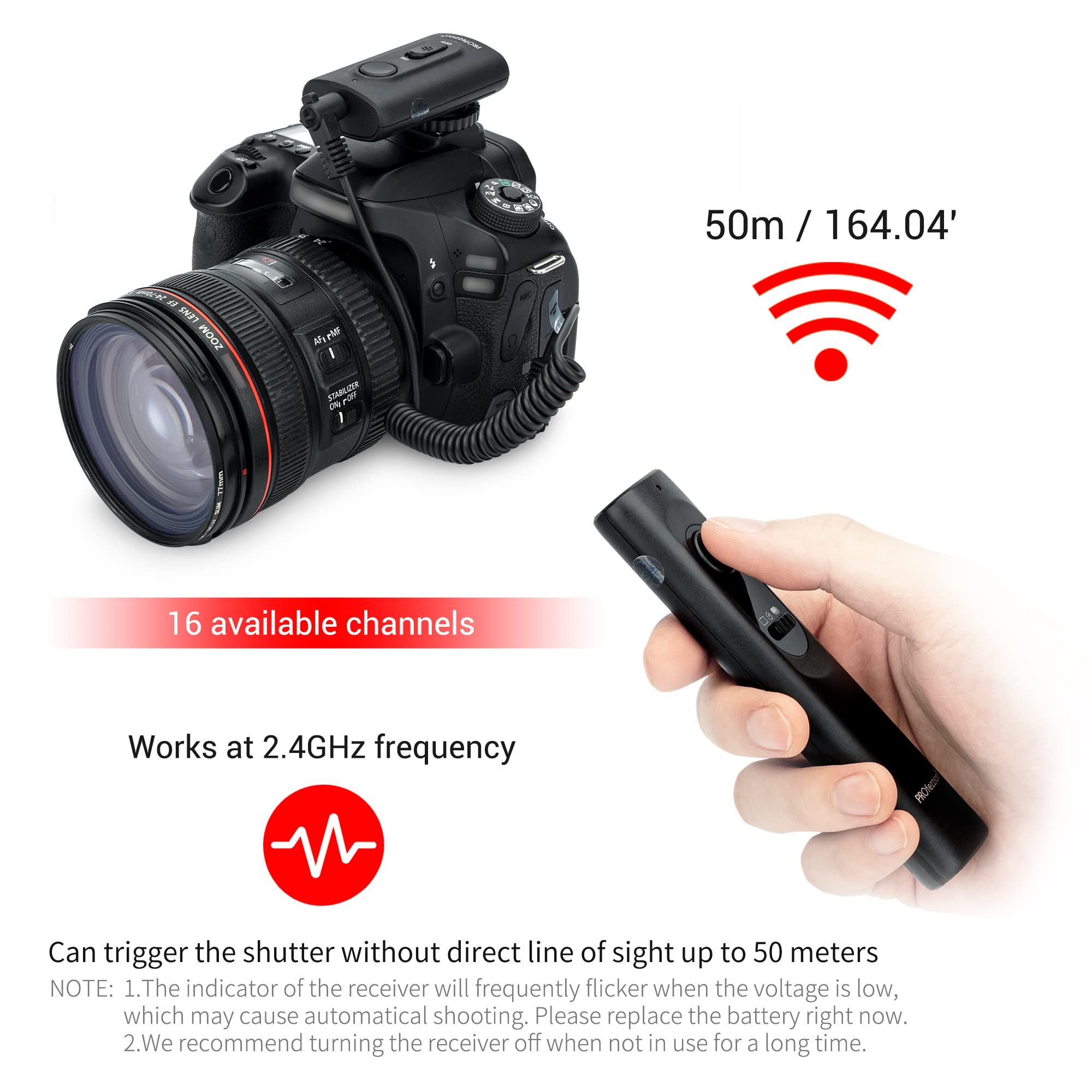 Camera Remote Shutter Release Wireless: [164'] Radio Control Accessories For Canon Rebel T7 T6 T5 T8I T7I Sl3 Eos R Rp R100 R7 R