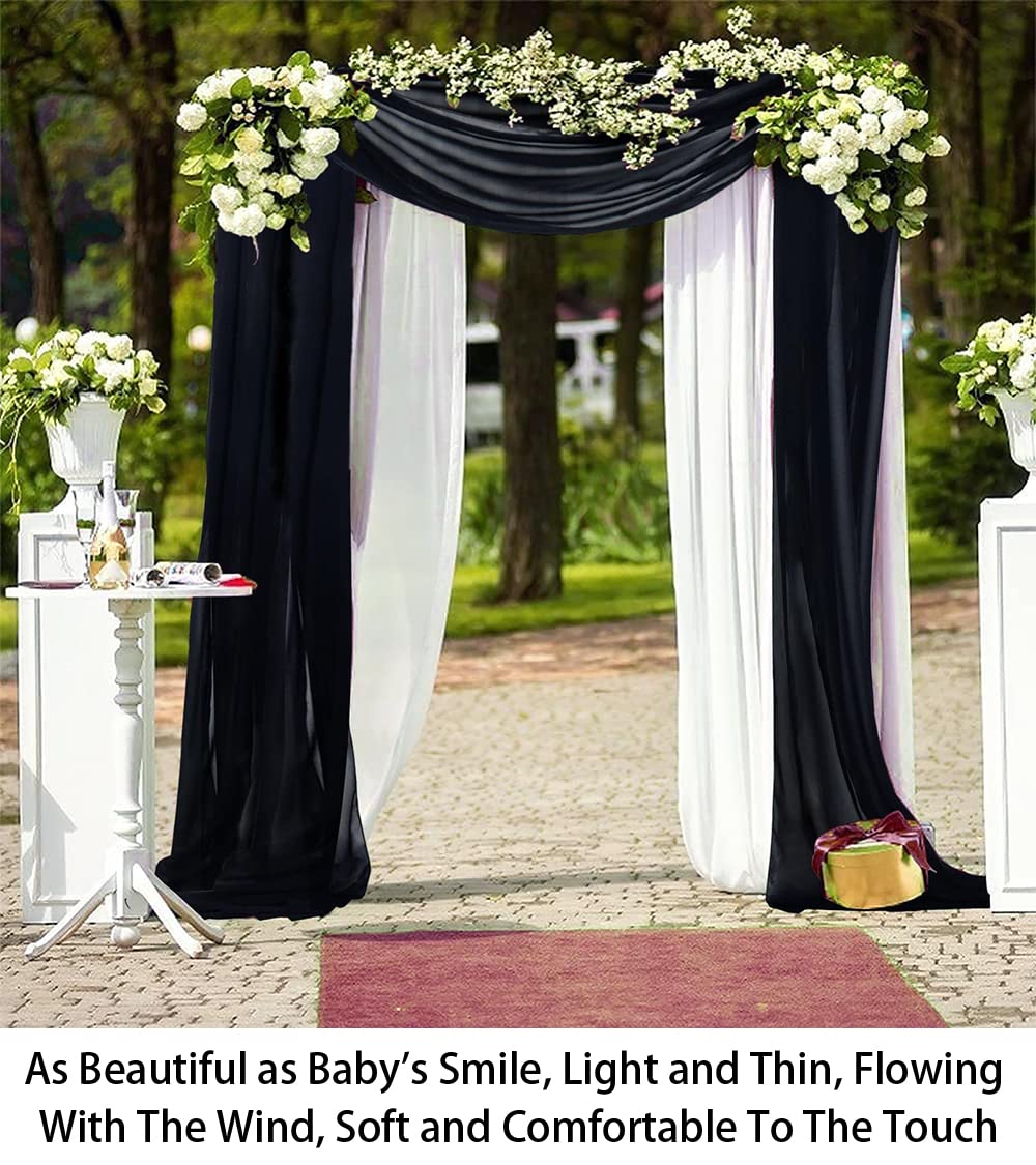 Shinybeauty Wedding Arch Draping Fabric Black & White 2 Panels 29'' X19Ft Long Chiffon Drapes Wedding Archway Sheer Fabric Drape
