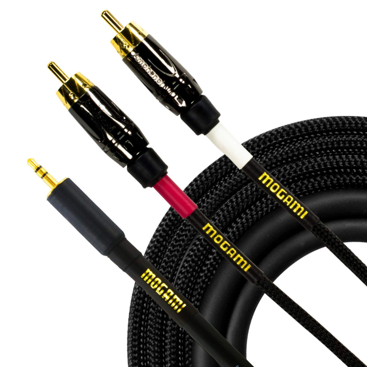 Mogami Gold 3.5 2Rca 03 Stereo Audio Adapter Cable, 3.5Mm Trs Male Plug Connector To Dual Rca Male Plug Connectors, Gold Contact, Straight To Straight, 3 Foot Length
