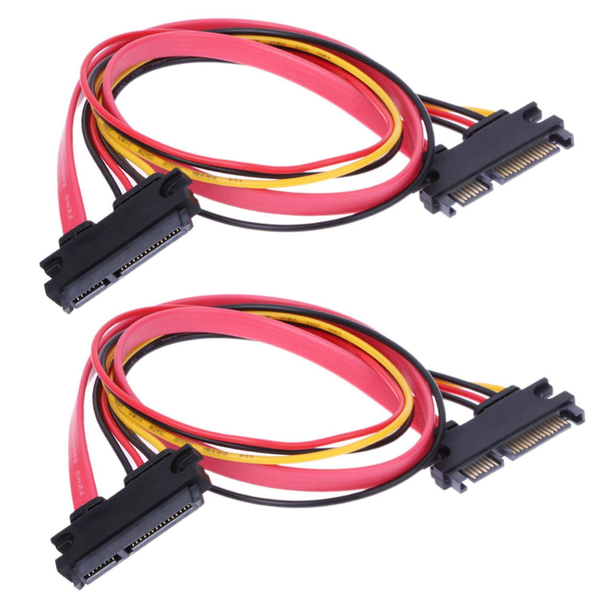 Rlecs 2 Pack 50Cm Sata Power Cable 22Pin (7+15) Male Plug To 22 Pin Female Jack Connector Sata Serial Ata Data Power Combo Exten
