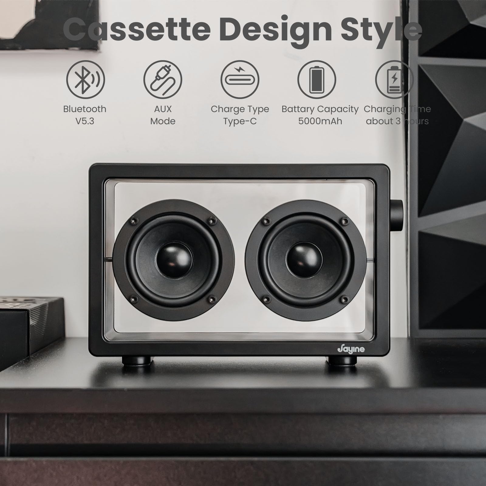 Jayine Cassette Portable Bluetooth Speaker, 16W Minimalist Speakers Bluetooth Wireless Loud, Hd Powerful Sound And Wide Compatib