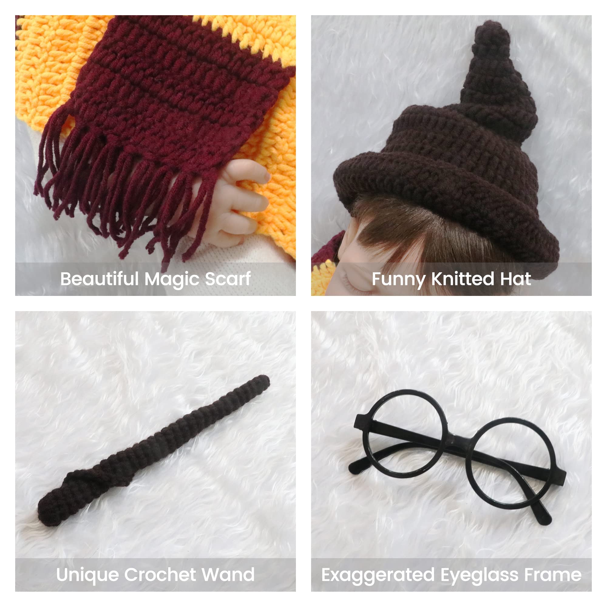 Newborn Photography Props Halloween Wizard Witch Hat Scarf Wand Glasses Frame 4 Pcs Set Crochet Baby Photo Prop Halloween Baby P