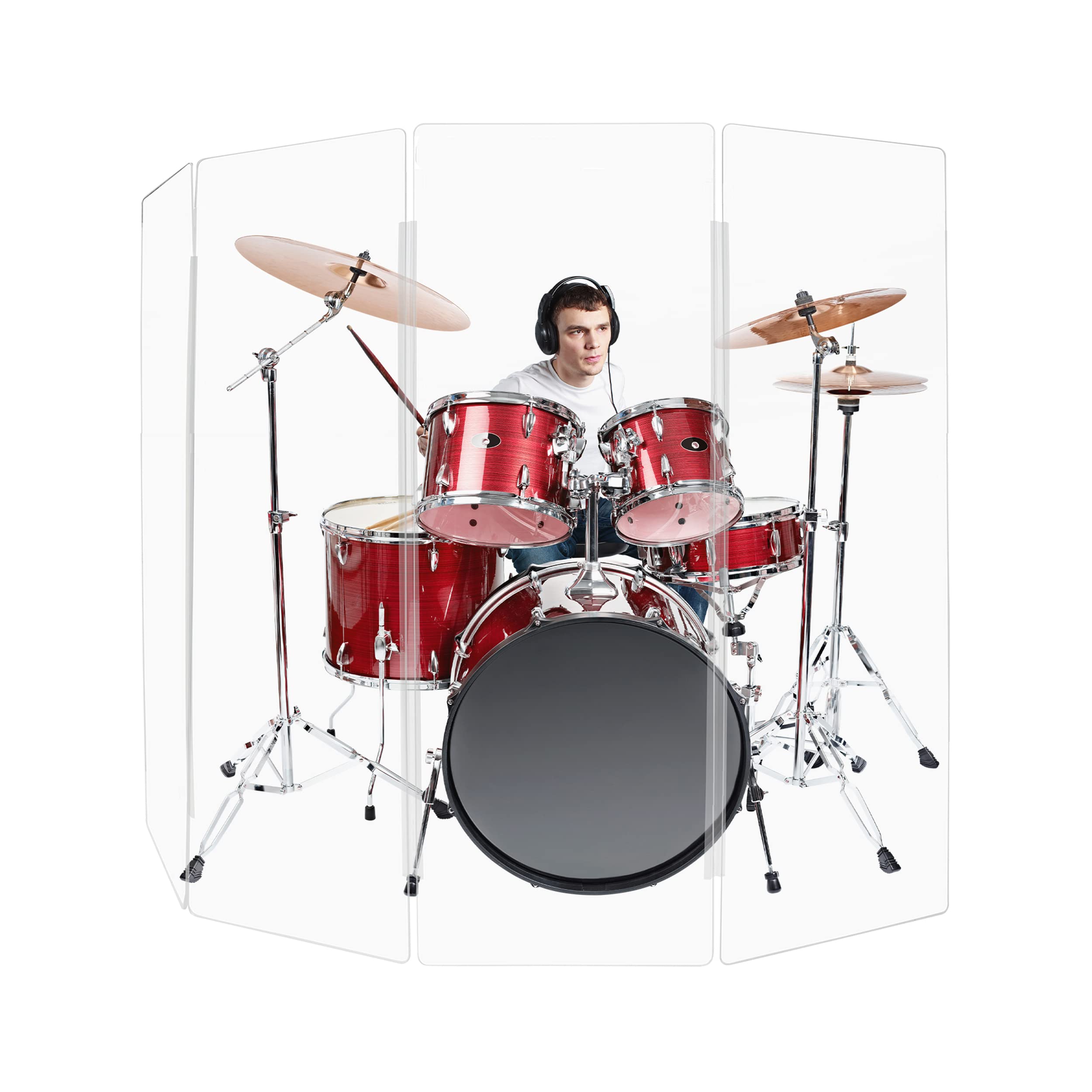 Pennzoni Drum Shield 6Ft W/Plastic Hinges, Comes W/ 4 Drum Panels, & Plastic Hinges, Premium Clear Acrylic Panels, Drum Screen