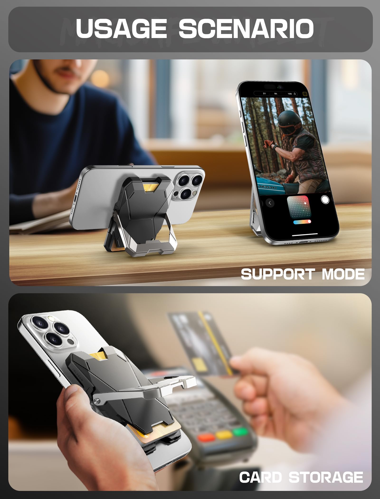 I-Blason For Magsafe Wallet With Stand, Magnetic Wallet For Iphone [6 Cards Holder] [Rfid Blocking] [Metal Lock Cover] [Extra Ma