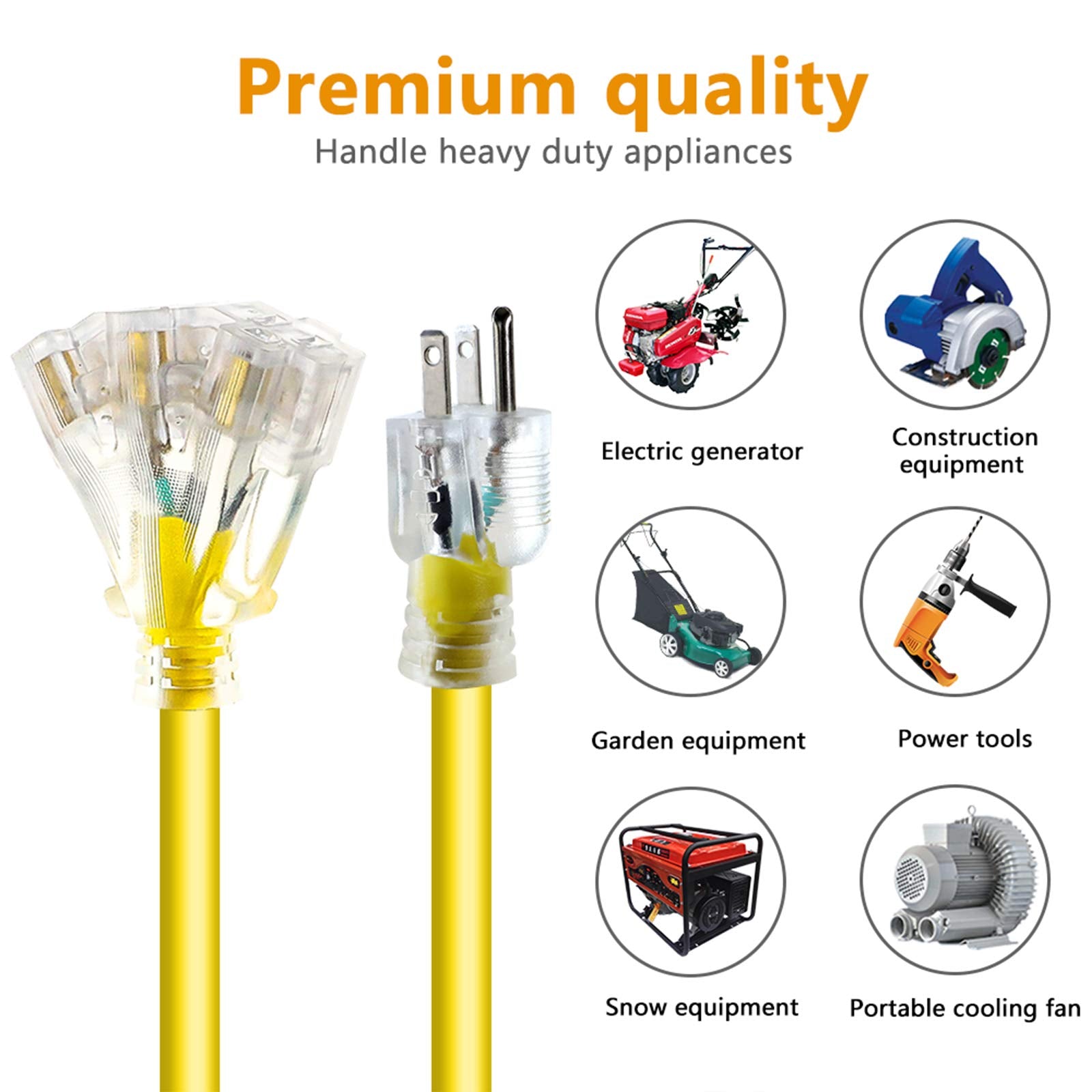 10 Ft 12/3 Extension Cord Heavy Duty Black 3 Outlet Indoor/Outdoor Sjtw Lighted 12 Gauge Grounded Power Cable ,12Awg 15 Amp, 187