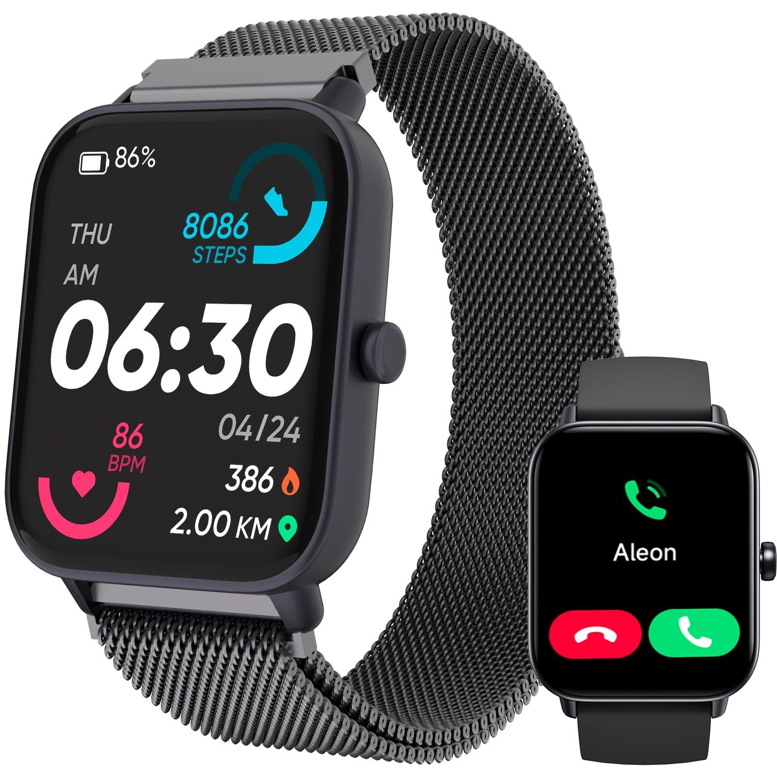 Toobur Smart Watch For Women Men Alexa Built-In, 1.8'' Compatible Android Ios, Answer&Make Call/Heart Rate/Step Counter/Sleep Tr