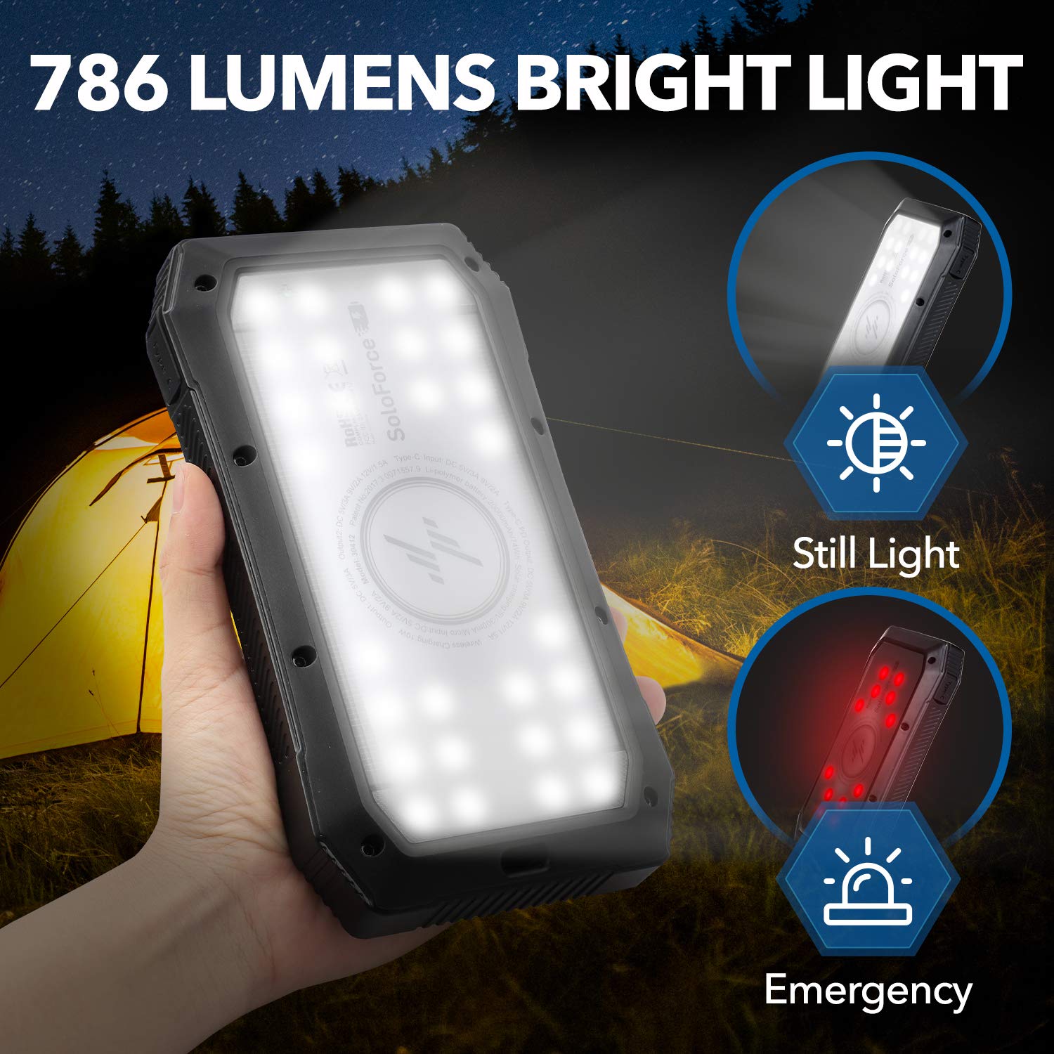 Soloforce Solar Power Bank   2000Mah Wireless Portable Charger For Iphone Android | Fast Charging Powerbank | Built In Qi Panel,